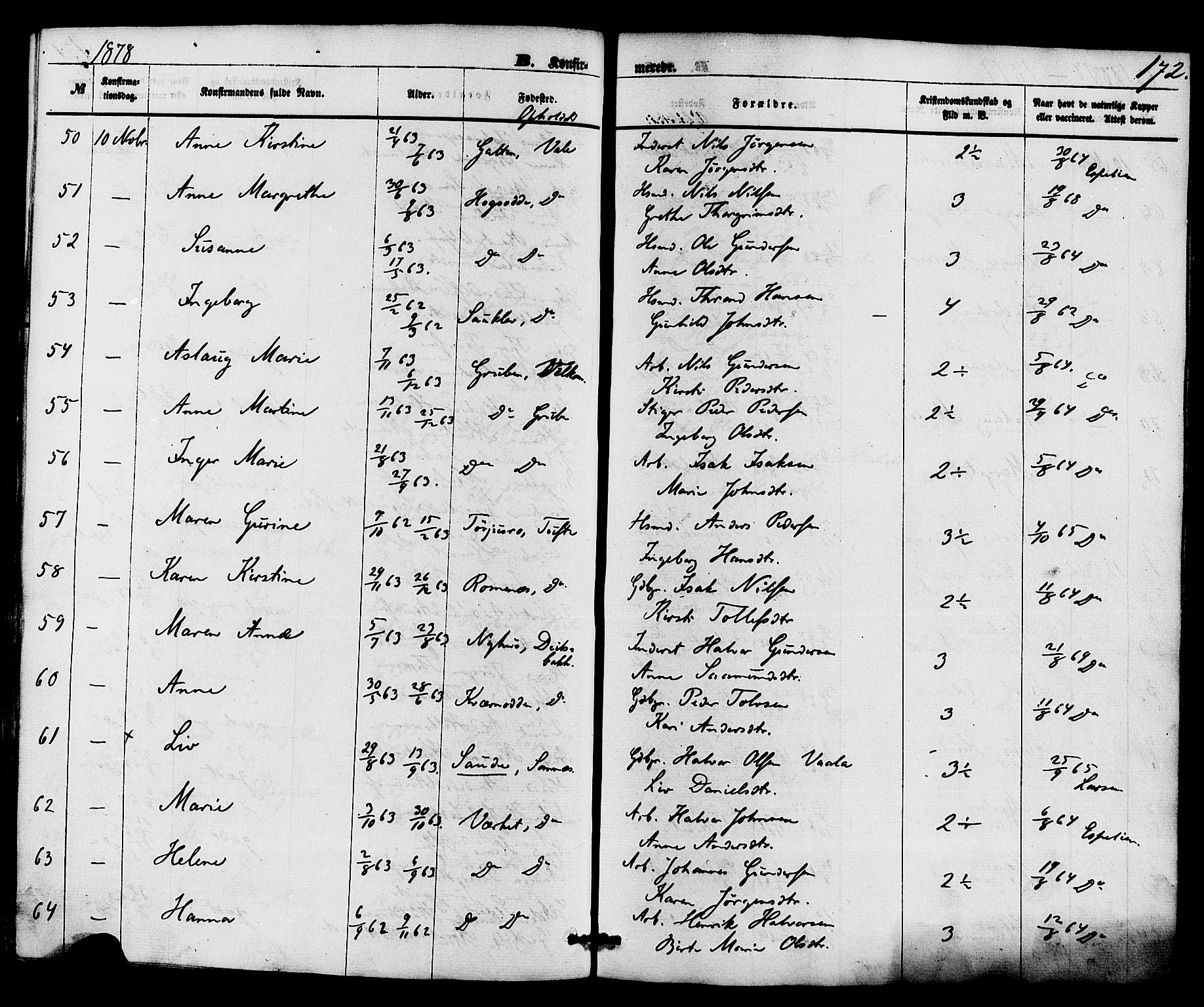 Holla kirkebøker, AV/SAKO-A-272/F/Fa/L0007: Parish register (official) no. 7, 1869-1881, p. 172