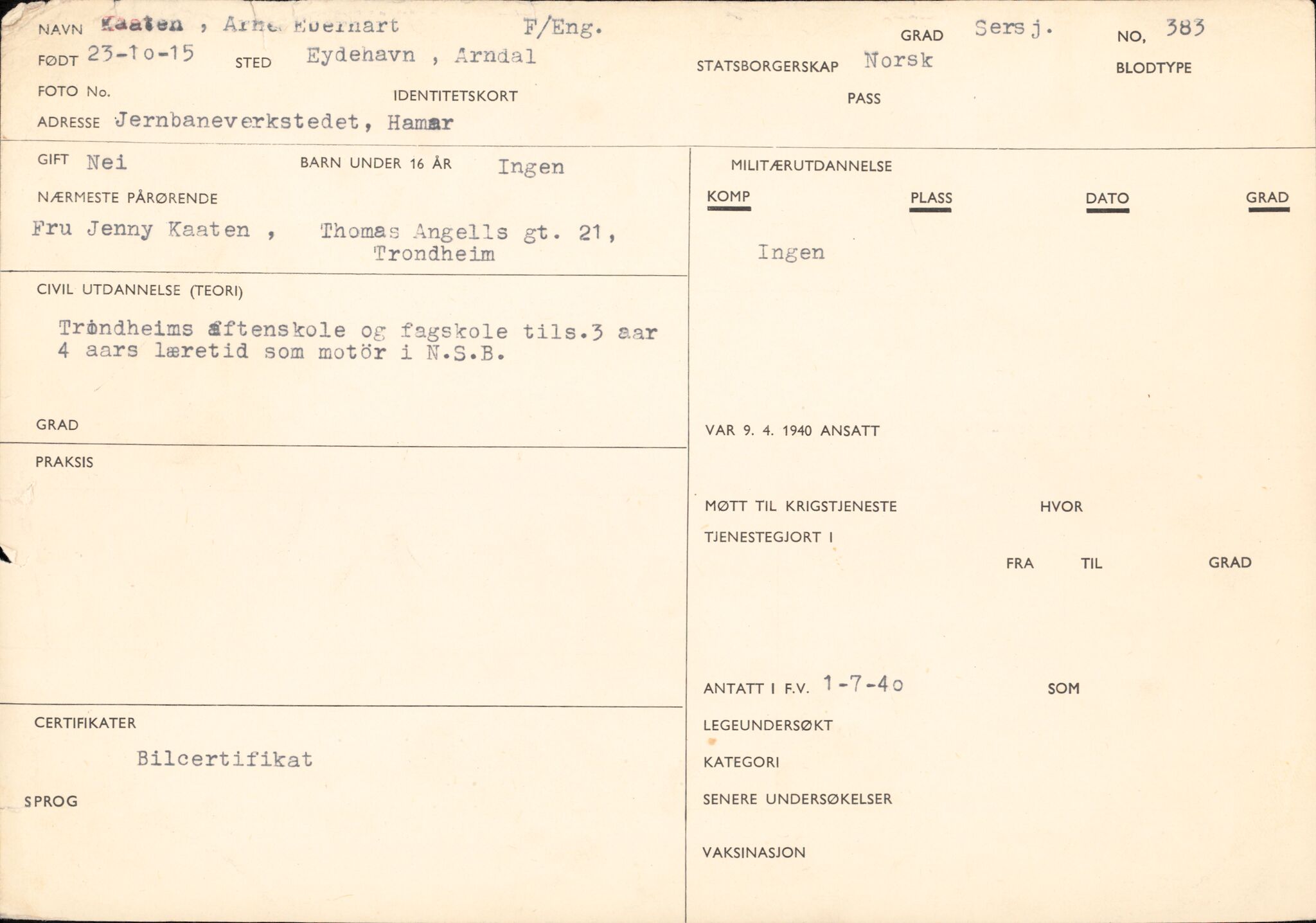 Forsvaret, Forsvarets overkommando/Luftforsvarsstaben, AV/RA-RAFA-4079/P/Pa/L0041: Personellpapirer, 1915, p. 526