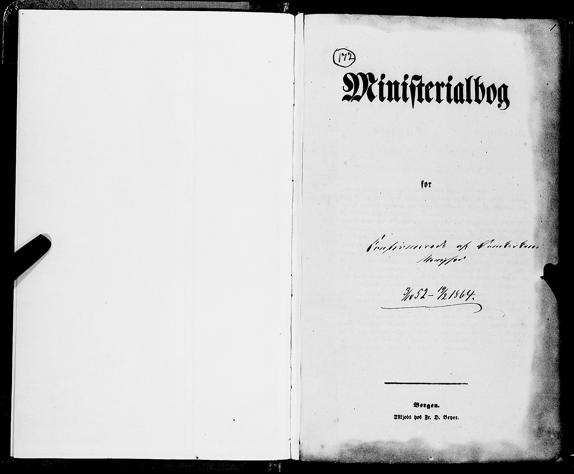 Domkirken sokneprestembete, SAB/A-74801/H/Haa/L0028: Parish register (official) no. C 3, 1852-1864, p. 1