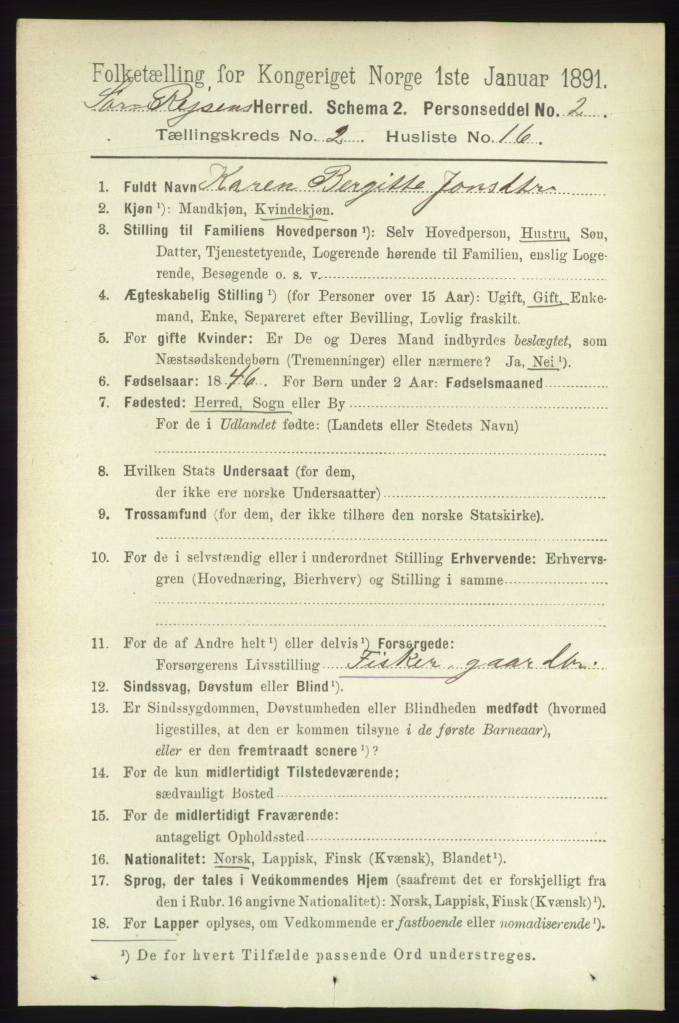 RA, 1891 census for 1925 Sørreisa, 1891, p. 457