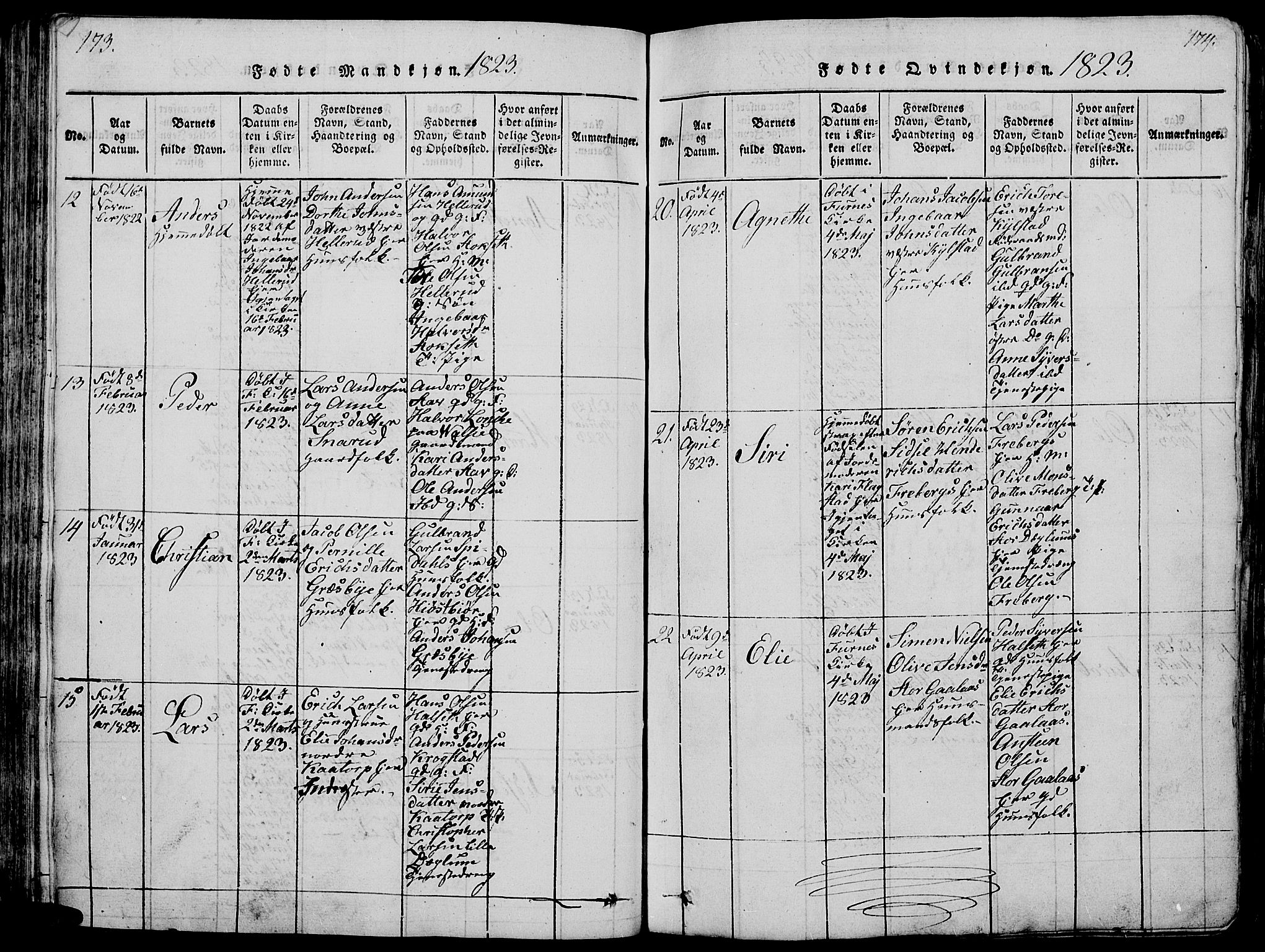 Vang prestekontor, Hedmark, AV/SAH-PREST-008/H/Ha/Hab/L0005: Parish register (copy) no. 5, 1815-1836, p. 173-174