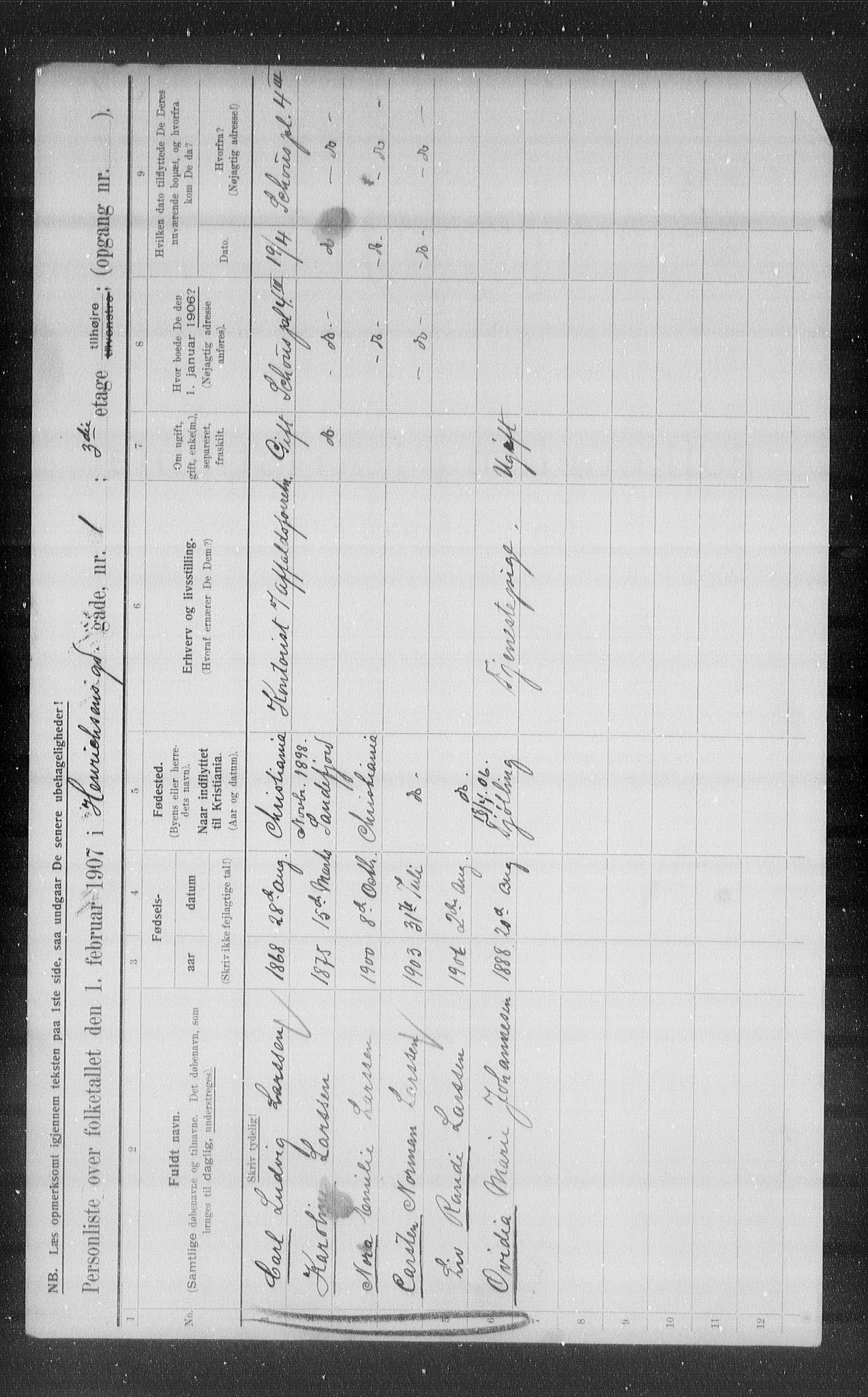 OBA, Municipal Census 1907 for Kristiania, 1907, p. 19823