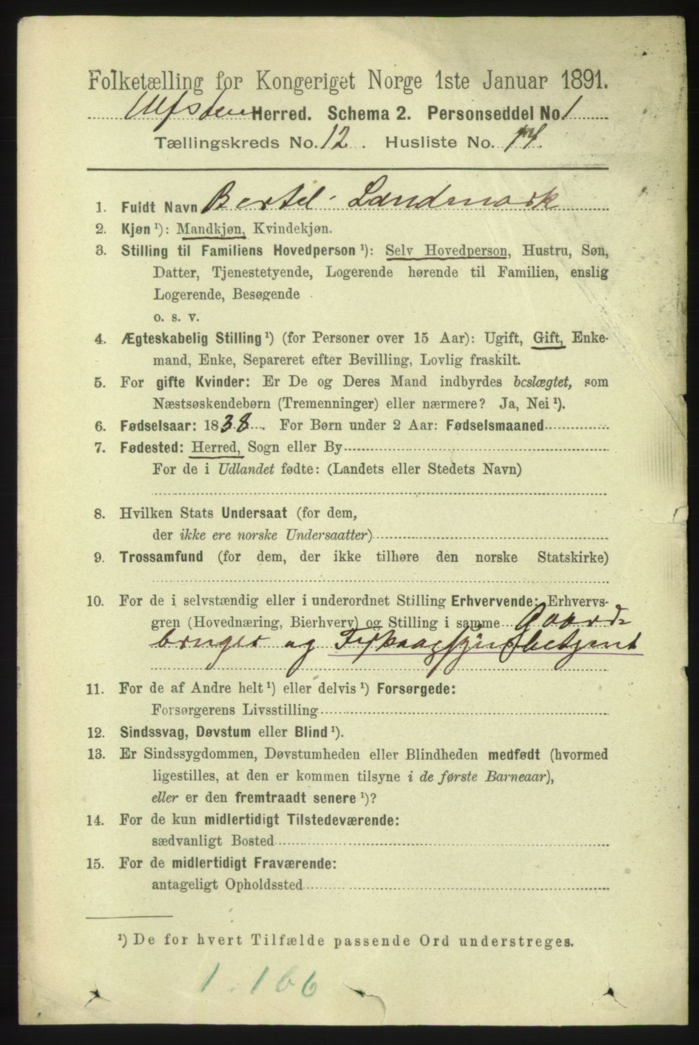 RA, 1891 census for 1516 Ulstein, 1891, p. 3962