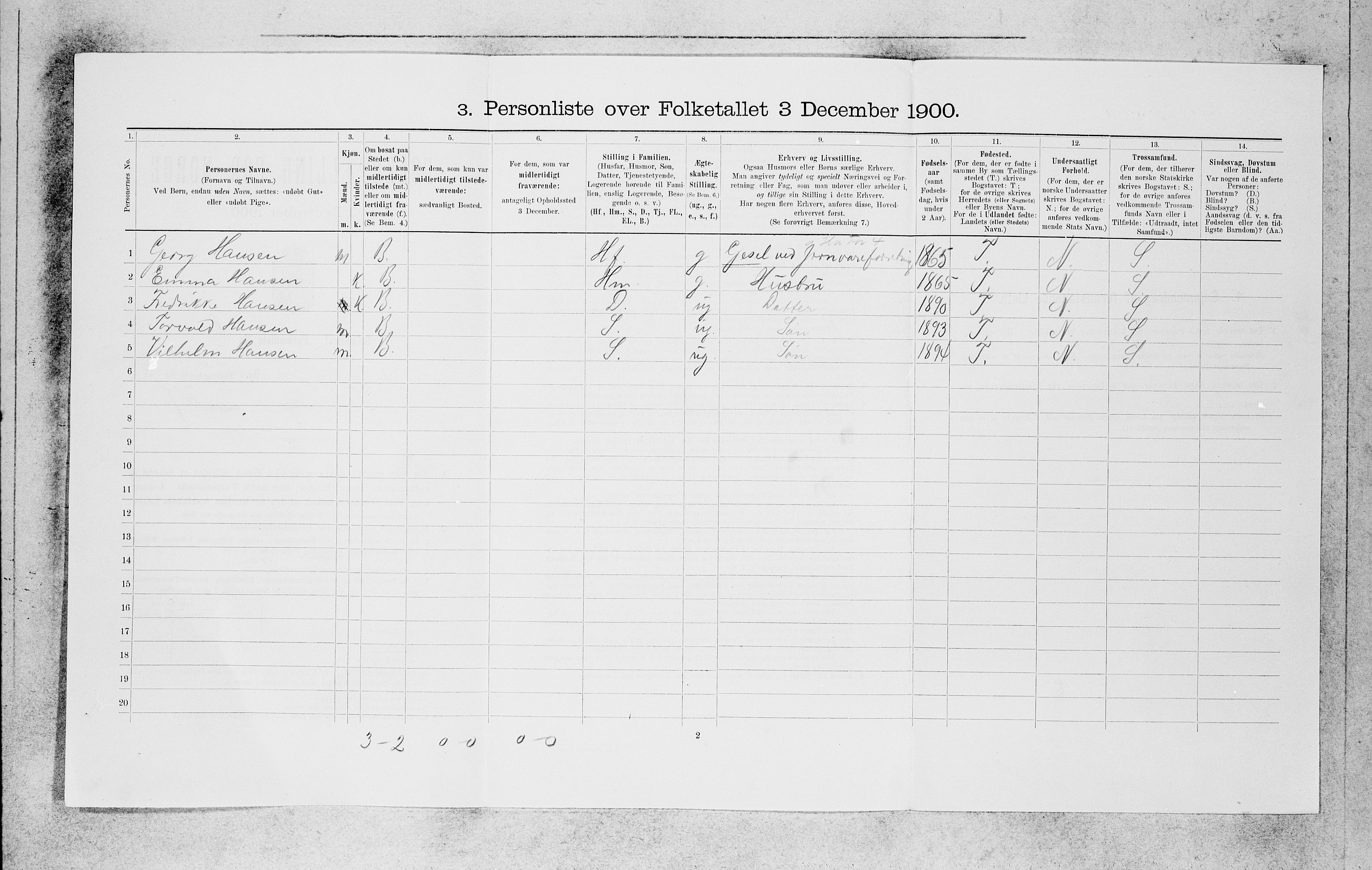 SAB, 1900 census for Bergen, 1900, p. 7239