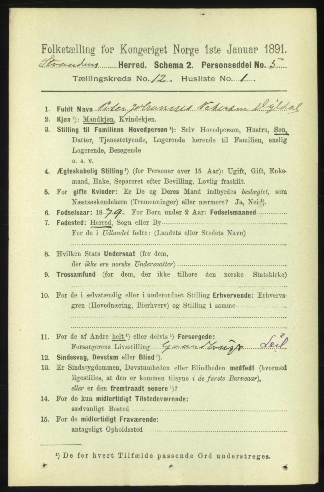 RA, 1891 census for 1525 Stranda, 1891, p. 2608