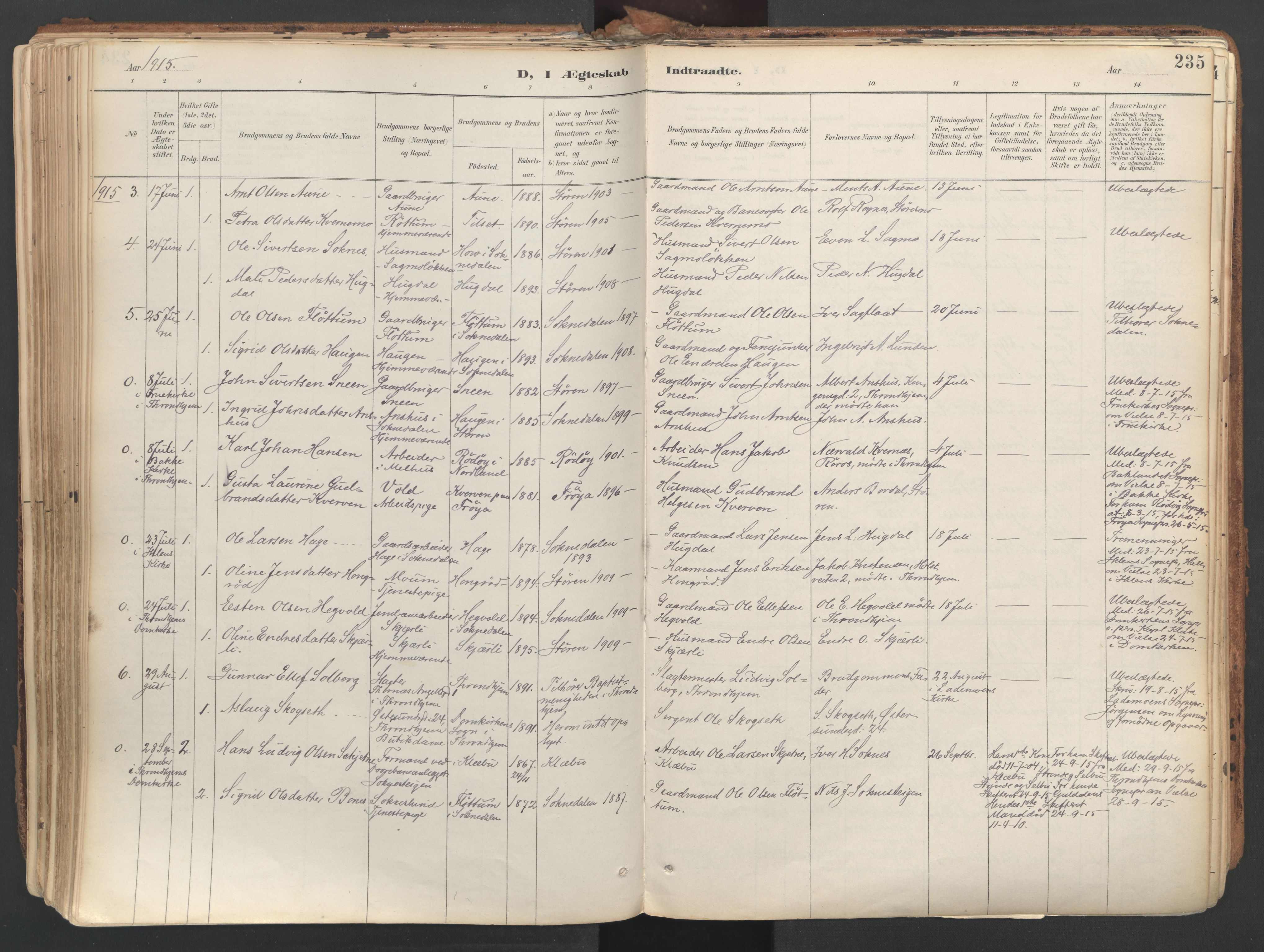 Ministerialprotokoller, klokkerbøker og fødselsregistre - Sør-Trøndelag, SAT/A-1456/687/L1004: Parish register (official) no. 687A10, 1891-1923, p. 235