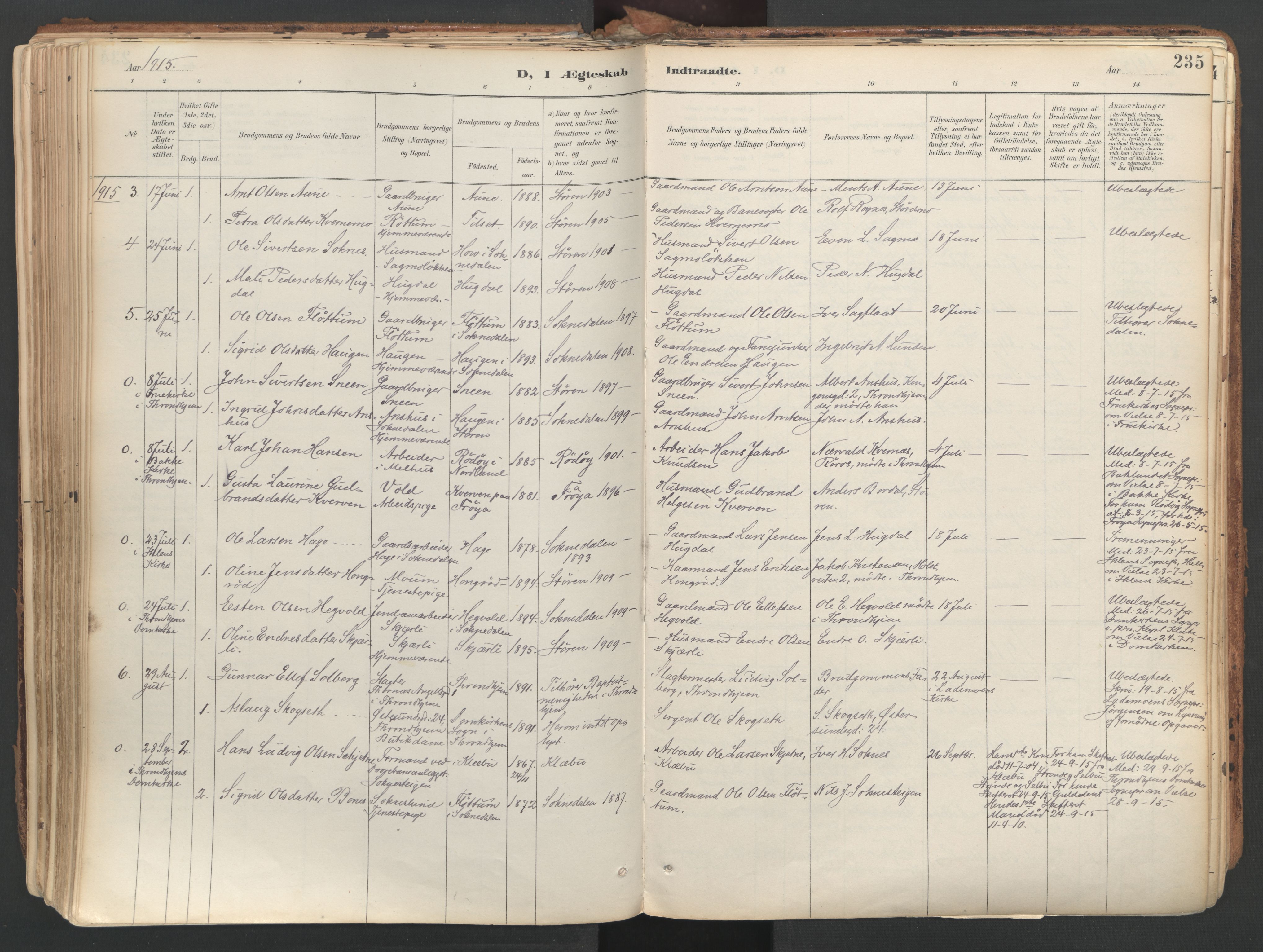 Ministerialprotokoller, klokkerbøker og fødselsregistre - Sør-Trøndelag, AV/SAT-A-1456/687/L1004: Parish register (official) no. 687A10, 1891-1923, p. 235