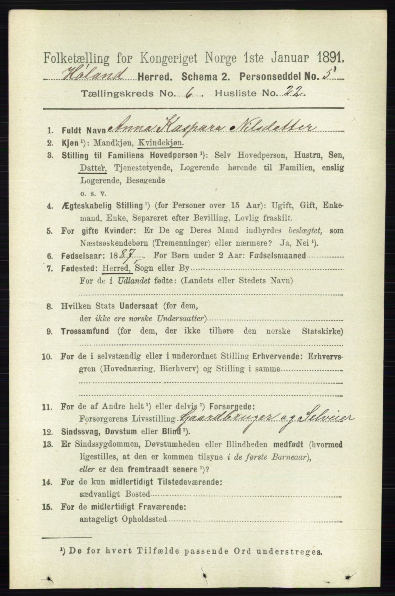 RA, 1891 census for 0221 Høland, 1891, p. 4463