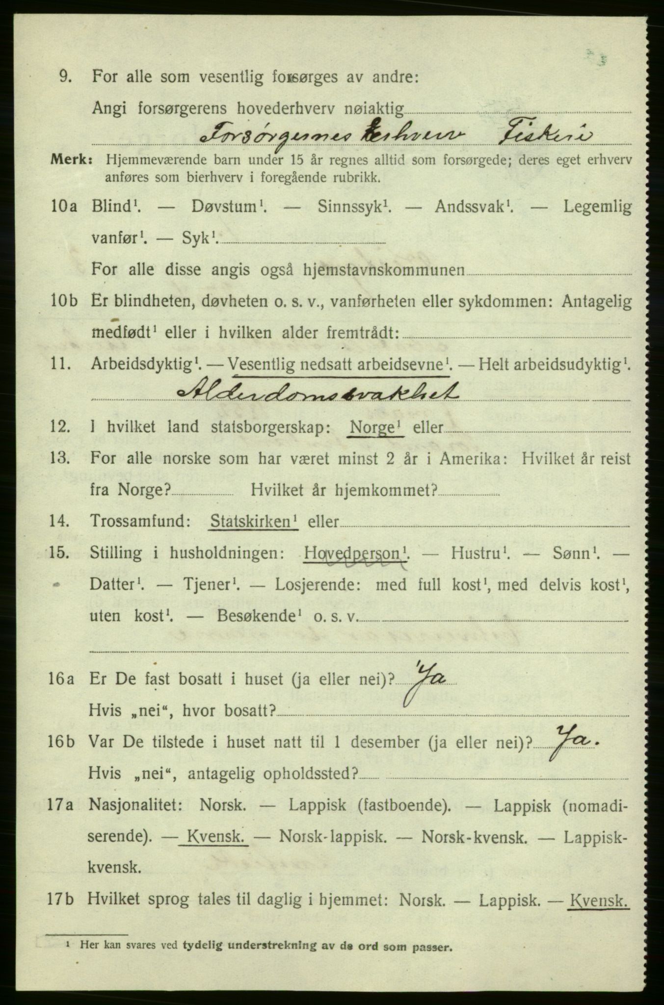 SATØ, 1920 census for Kistrand, 1920, p. 1853