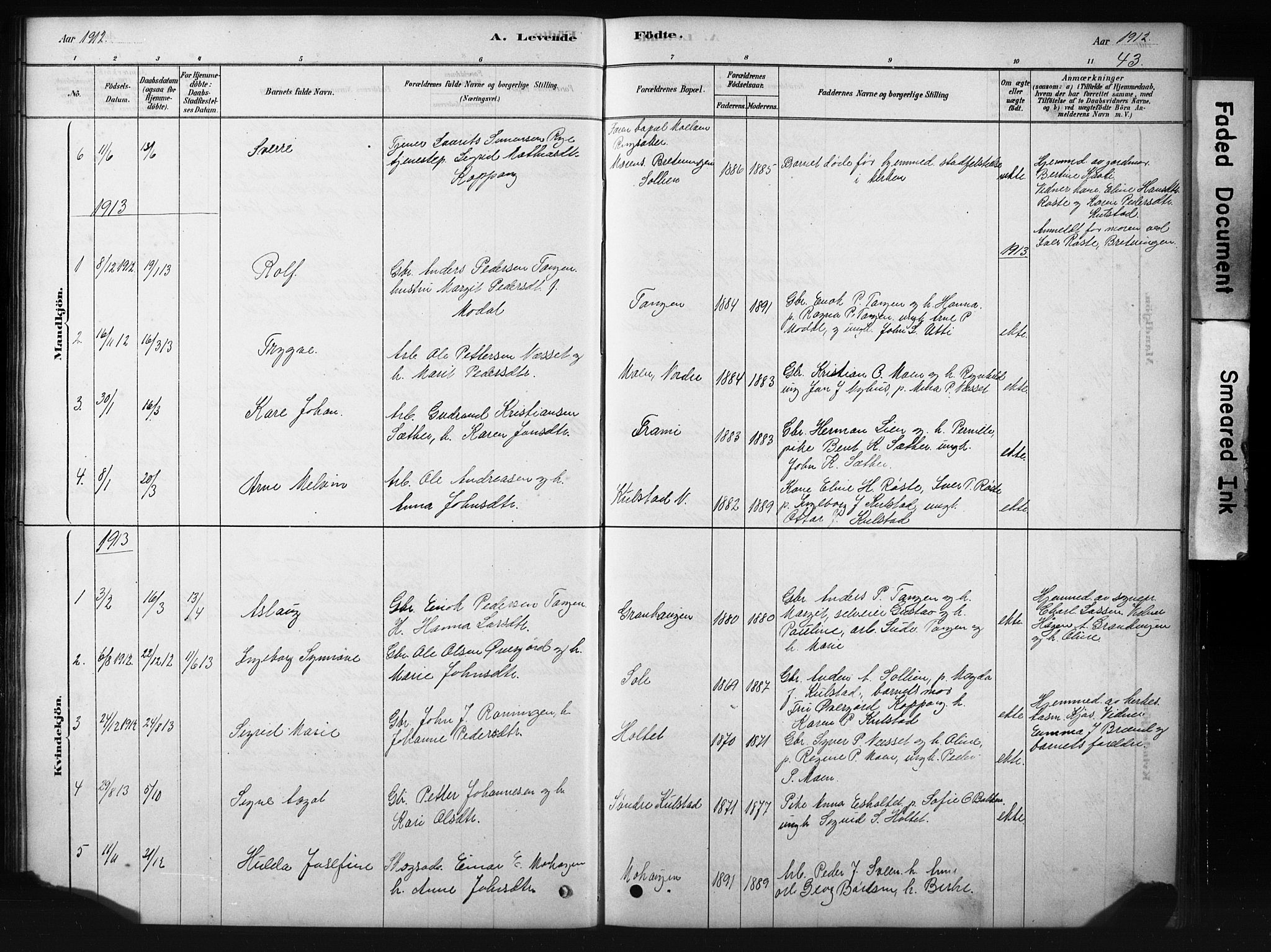 Sollia prestekontor, SAH/PREST-050/H/Ha/Hab/L0002: Parish register (copy) no. 2, 1880-1933, p. 43