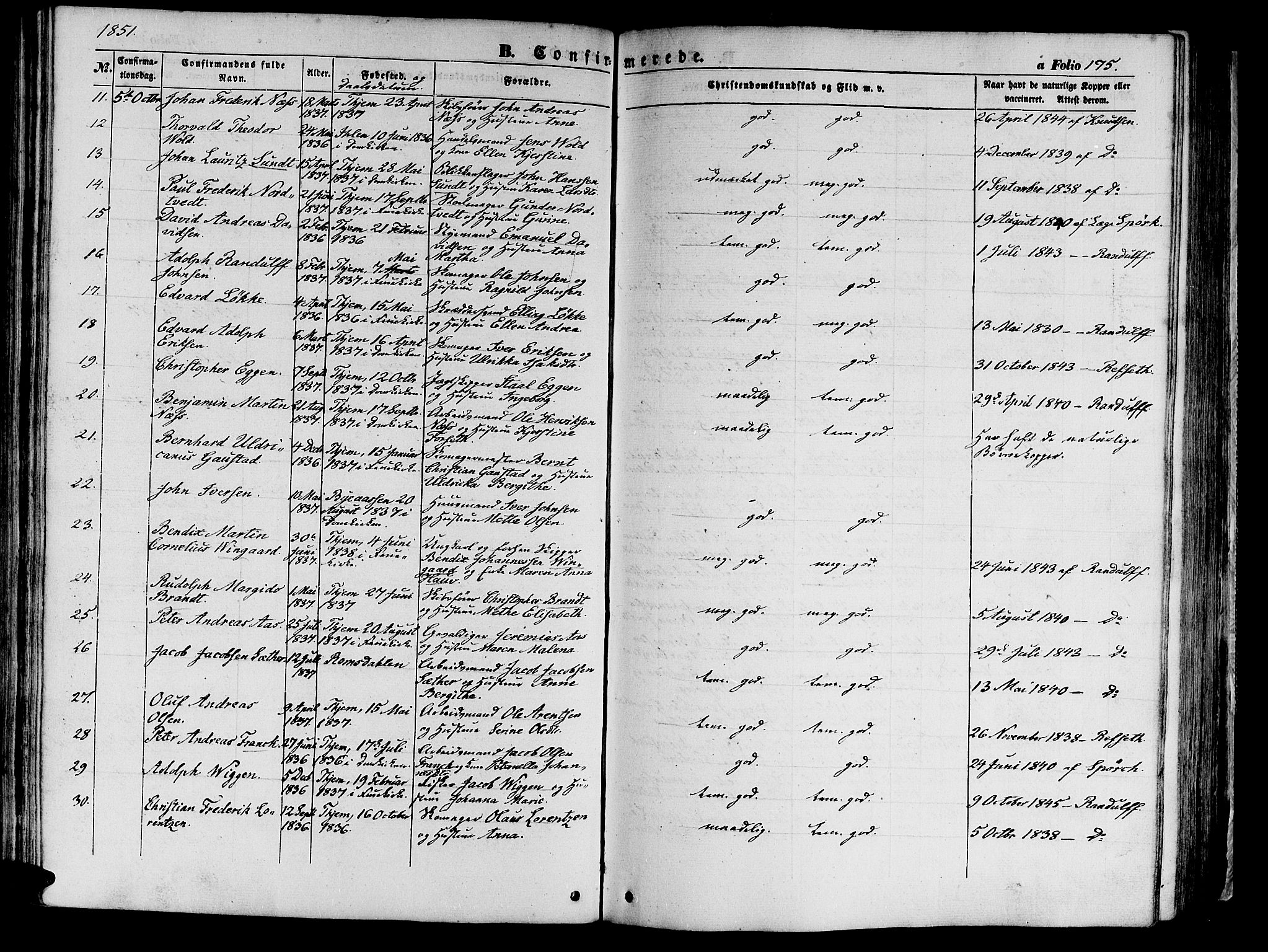 Ministerialprotokoller, klokkerbøker og fødselsregistre - Sør-Trøndelag, AV/SAT-A-1456/602/L0137: Parish register (copy) no. 602C05, 1846-1856, p. 175