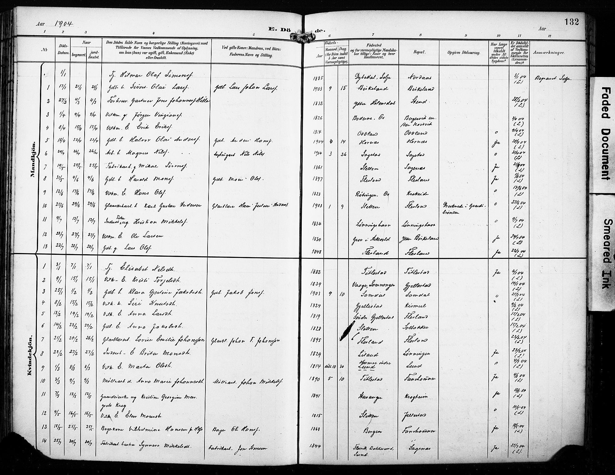 Fana Sokneprestembete, AV/SAB-A-75101/H/Haa/Haab/L0003: Parish register (official) no. B 3, 1898-1907, p. 132