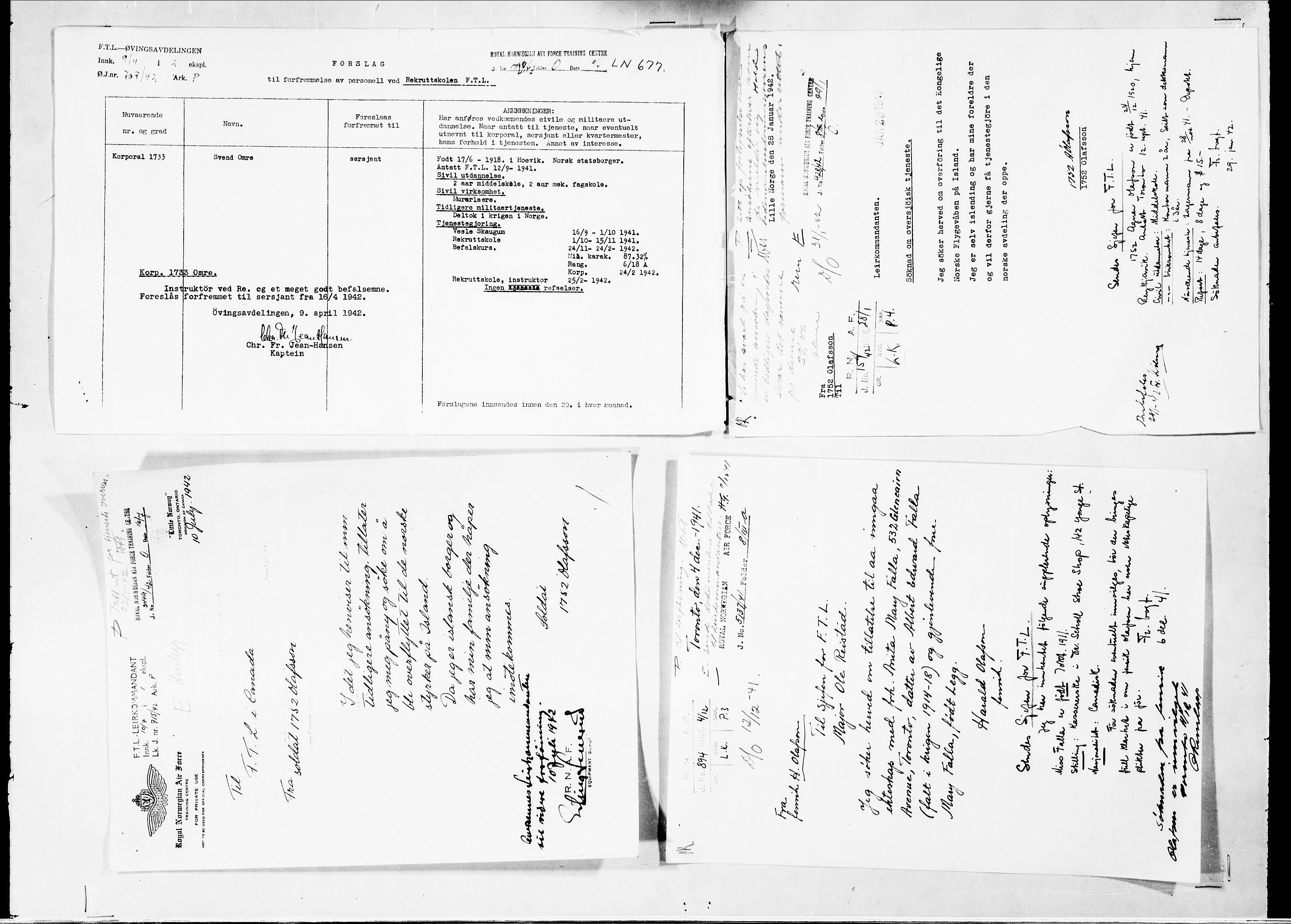 Forsvaret, Flyvåpnenes treningsleir 1940-1945, RA/RAFA-3974/V/L0047: Ekspedisjonskontoret.
Personellsaker N - Ø., 1940-1945