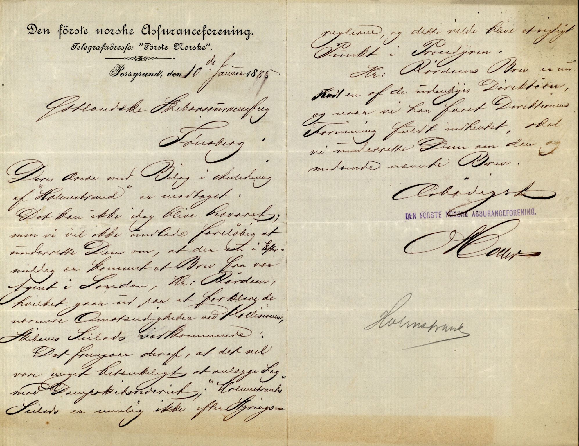 Pa 63 - Østlandske skibsassuranceforening, VEMU/A-1079/G/Ga/L0017/0013: Havaridokumenter / Diaz, Holmestrand, Kalliope, Olaf Trygvason, Norafjeld, 1884, p. 20