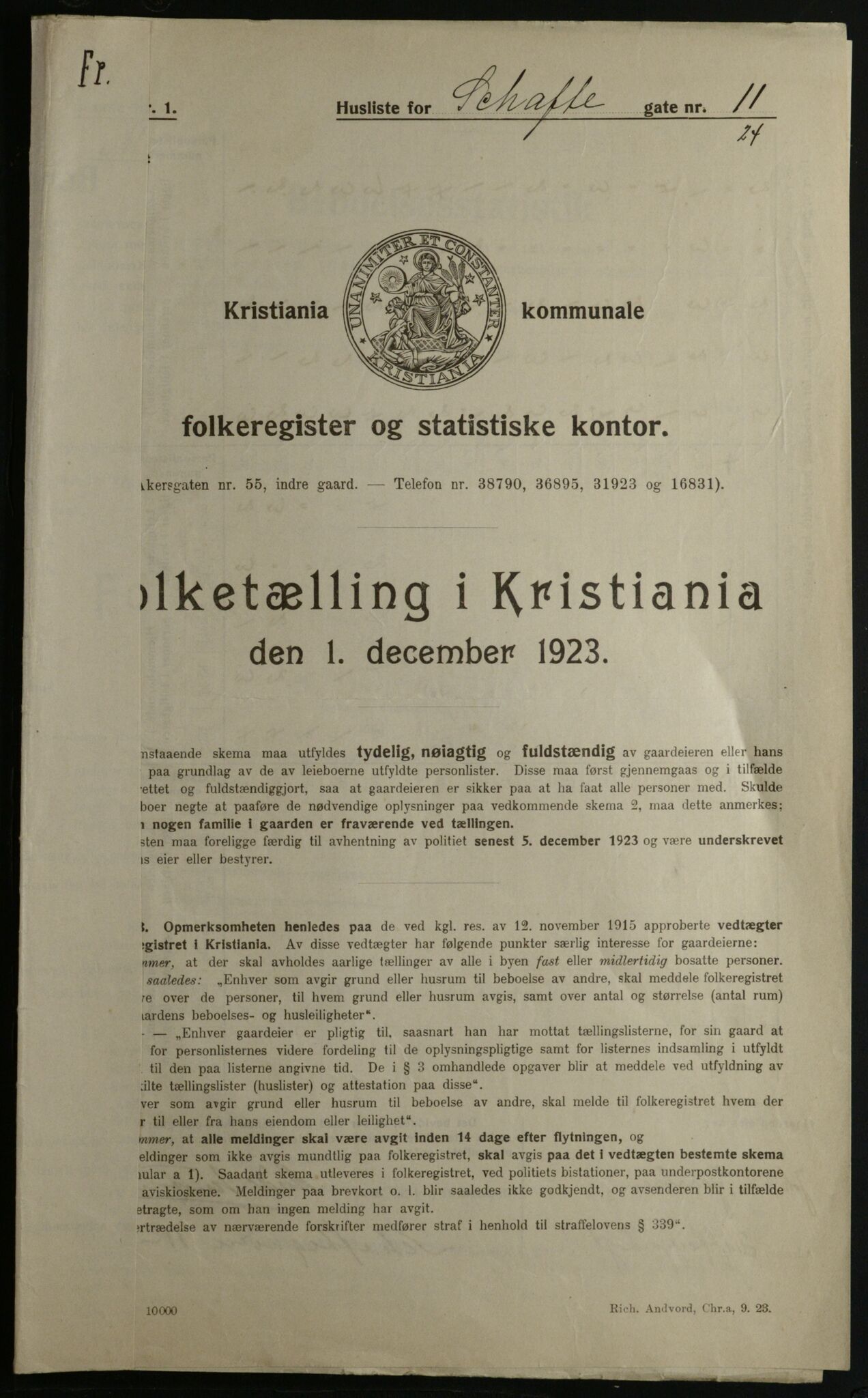 OBA, Municipal Census 1923 for Kristiania, 1923, p. 99165