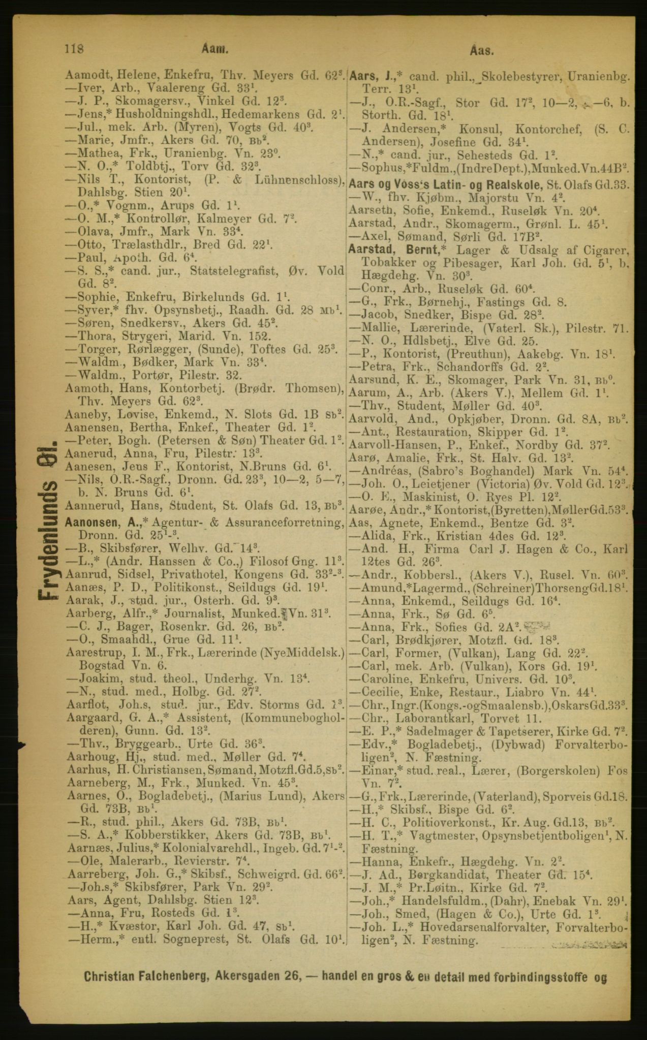 Kristiania/Oslo adressebok, PUBL/-, 1889, p. 118