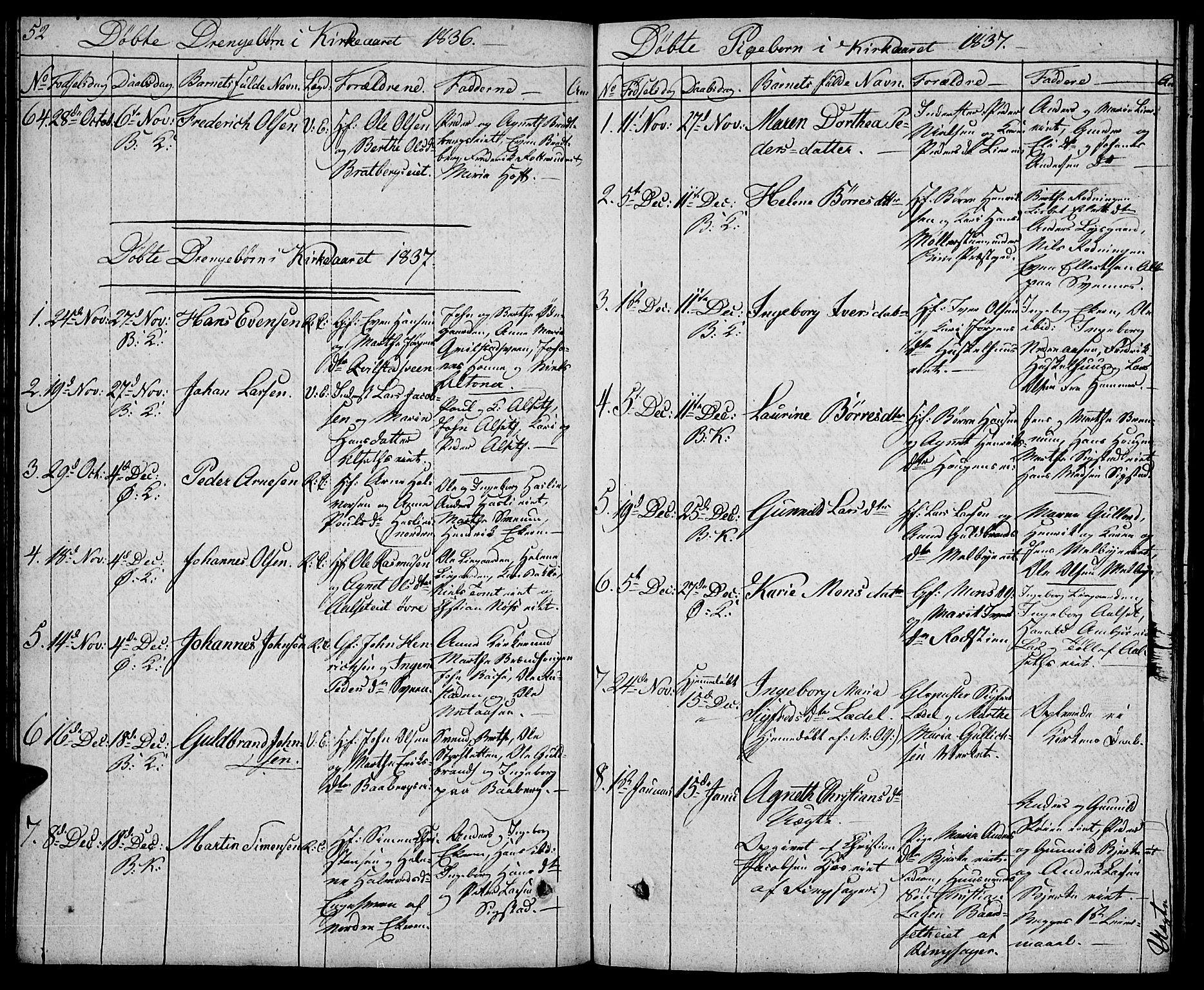 Biri prestekontor, SAH/PREST-096/H/Ha/Hab/L0002: Parish register (copy) no. 2, 1828-1842, p. 52