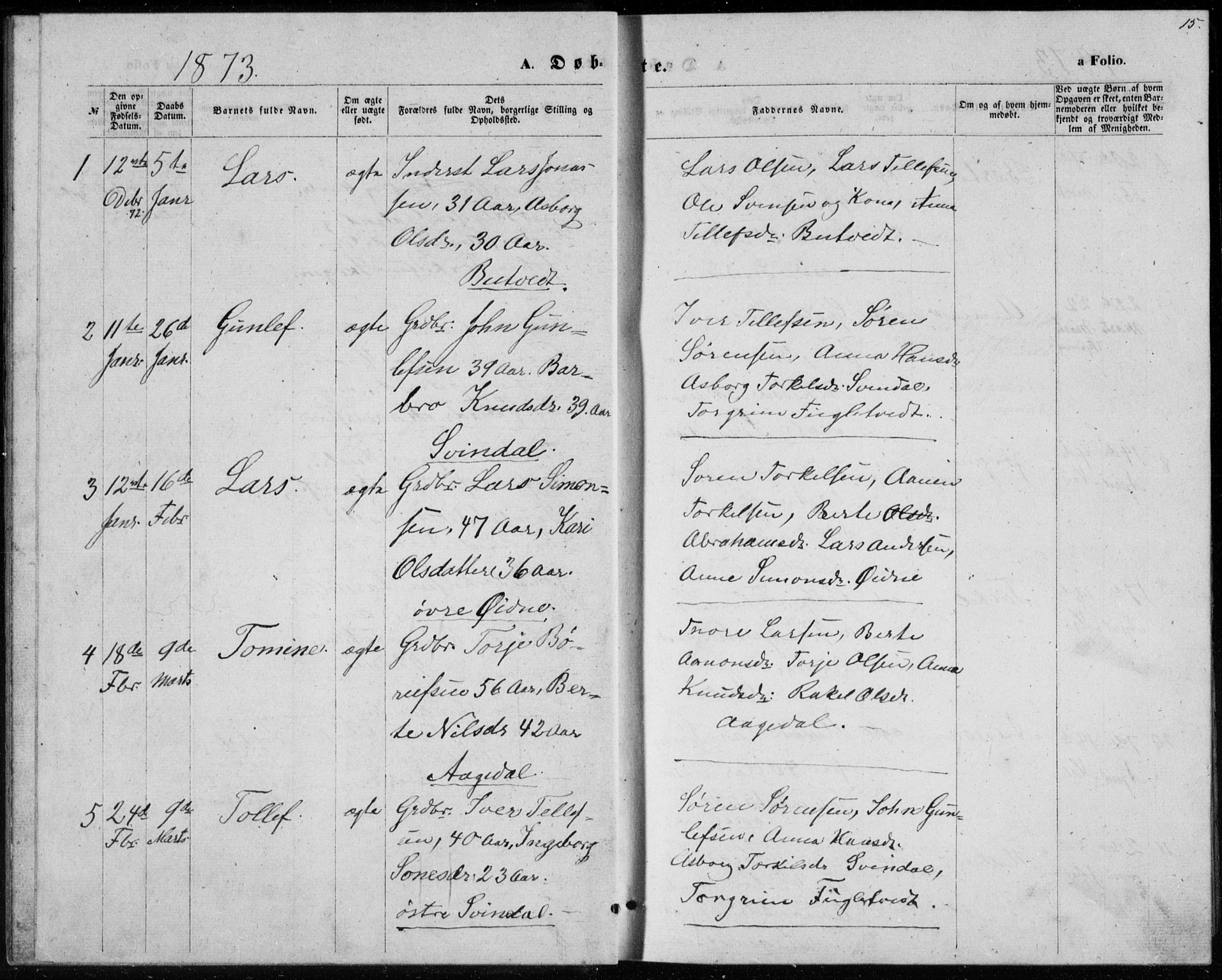 Bjelland sokneprestkontor, SAK/1111-0005/F/Fb/Fbc/L0002: Parish register (copy) no. B 2, 1867-1887, p. 15