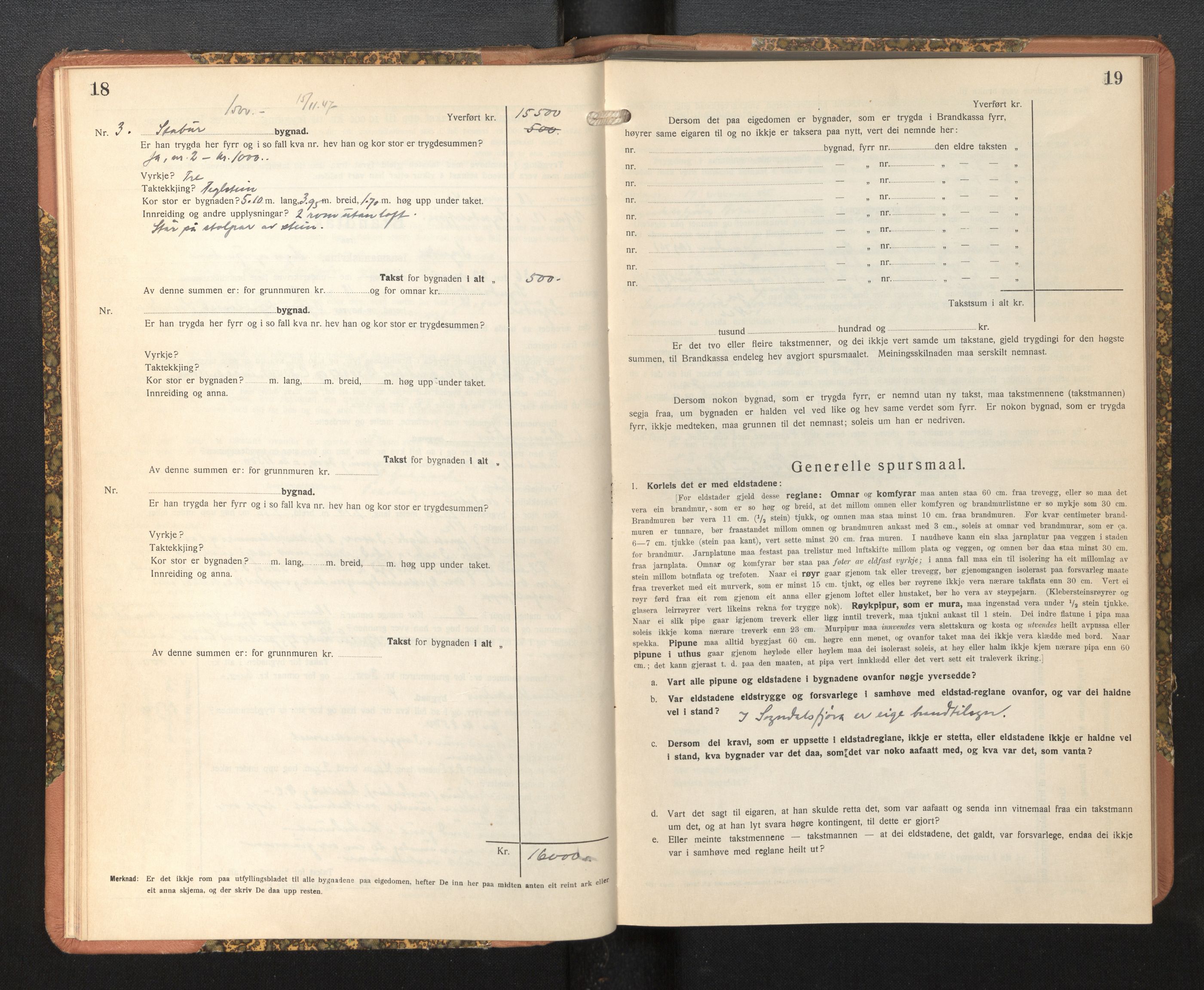 Lensmannen i Sogndal, AV/SAB-A-29901/0012/L0019: Branntakstprotokoll, Sogndalsfjøra, skjematakst, 1944-1954, p. 18-19