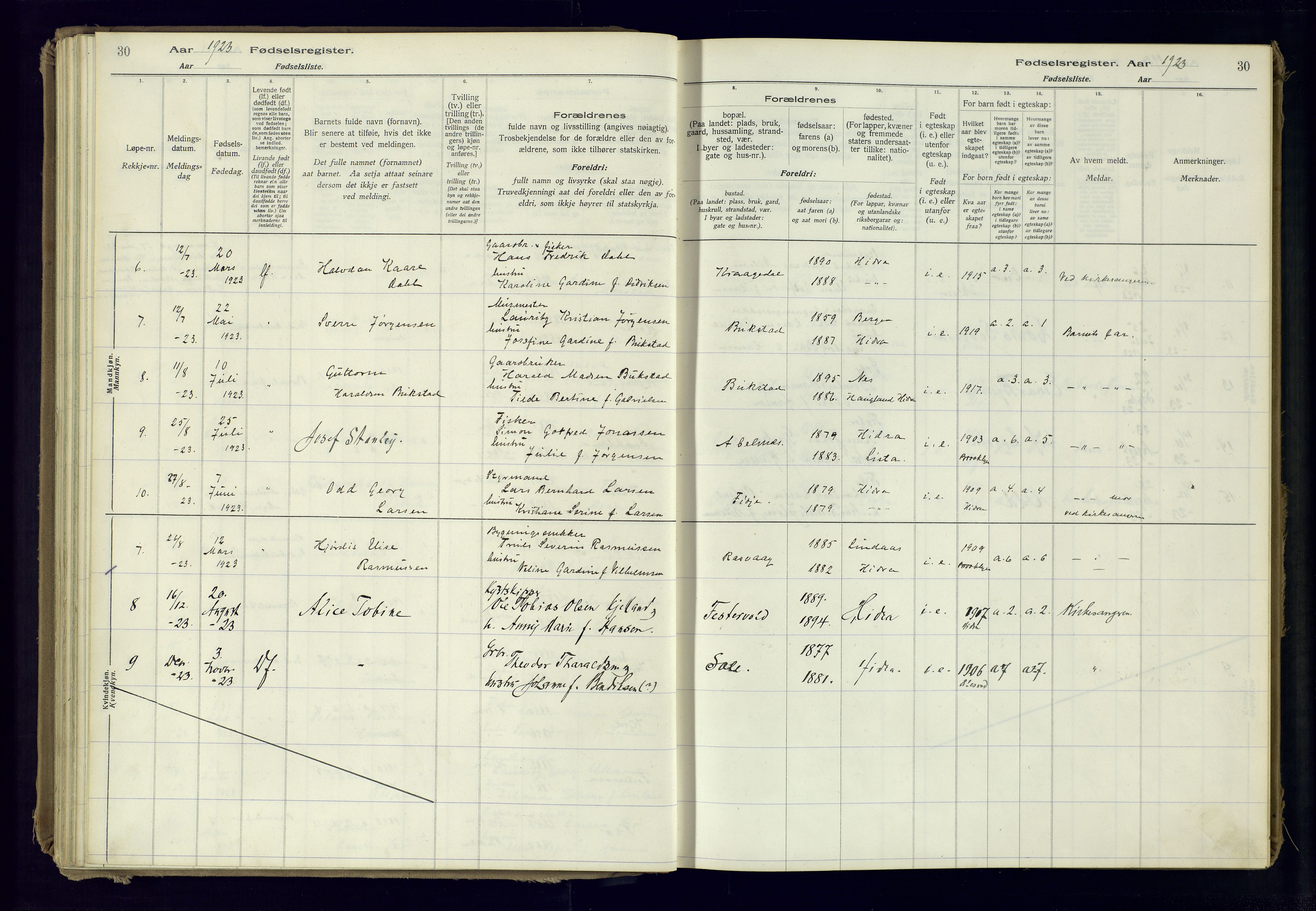 Flekkefjord sokneprestkontor, AV/SAK-1111-0012/J/Ja/L0007: Birth register no. 7, 1916-1982, p. 30