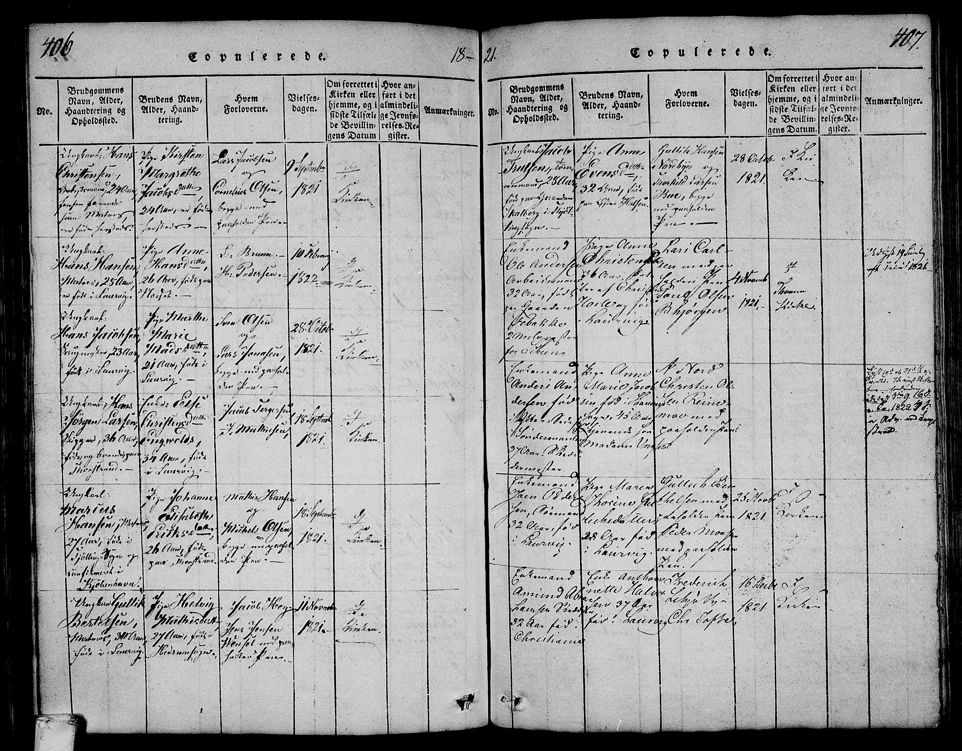 Larvik kirkebøker, AV/SAKO-A-352/F/Fa/L0001: Parish register (official) no. I 1, 1814-1825, p. 406-407