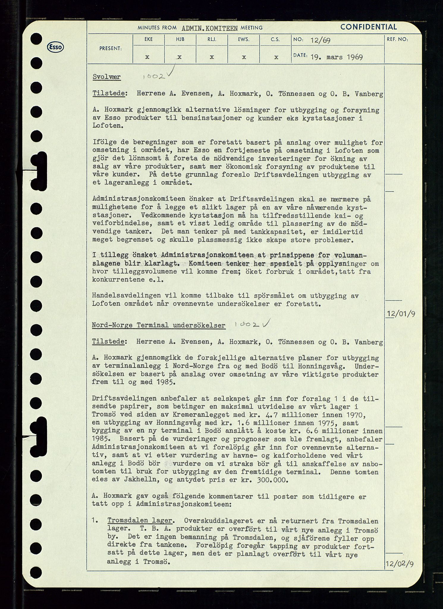 Pa 0982 - Esso Norge A/S, SAST/A-100448/A/Aa/L0003/0001: Den administrerende direksjon Board minutes (styrereferater) og Bedriftforsamlingsprotokoll / Den administrerende direksjon Board minutes (styrereferater), 1969, p. 64