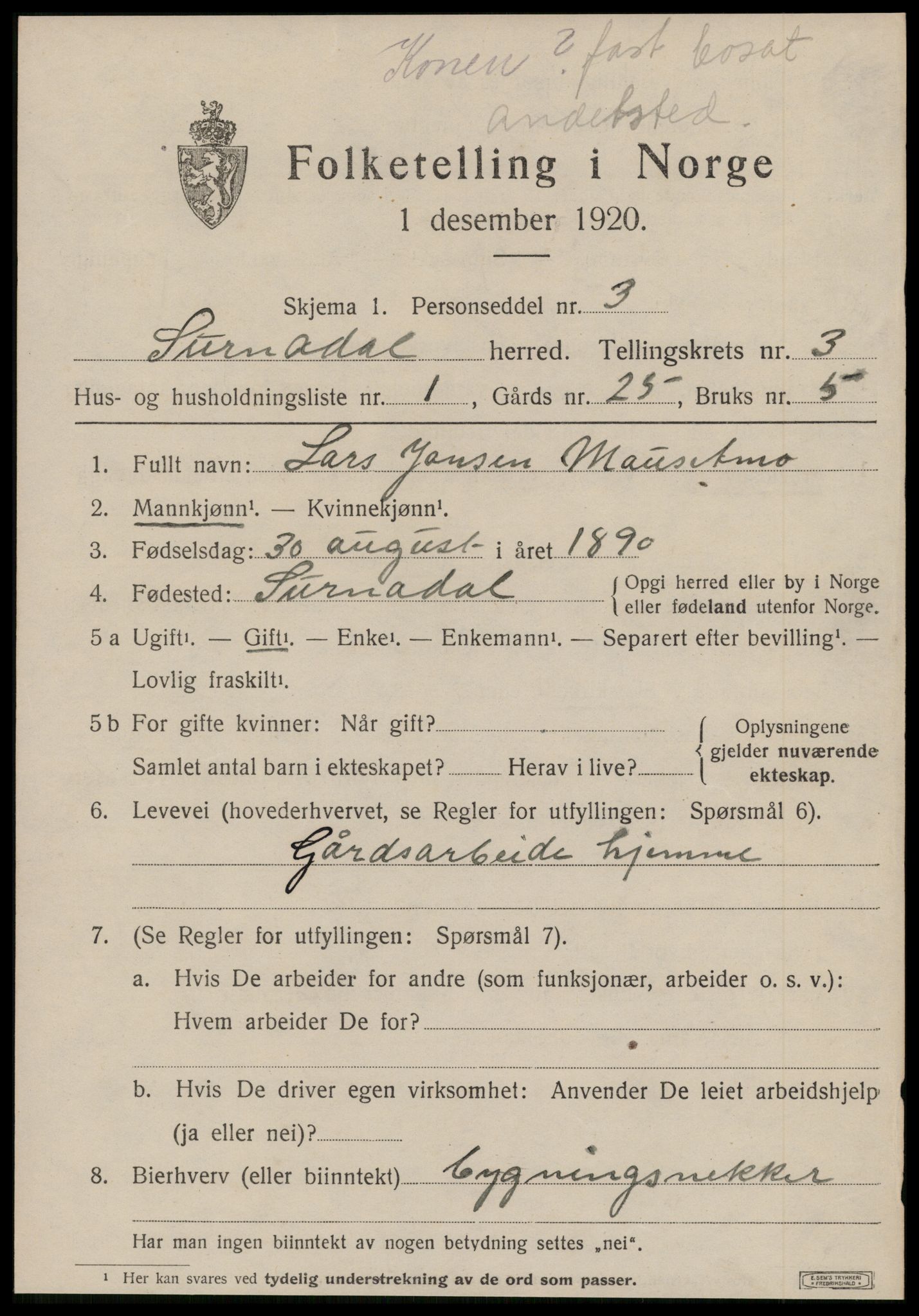 SAT, 1920 census for Surnadal, 1920, p. 2635