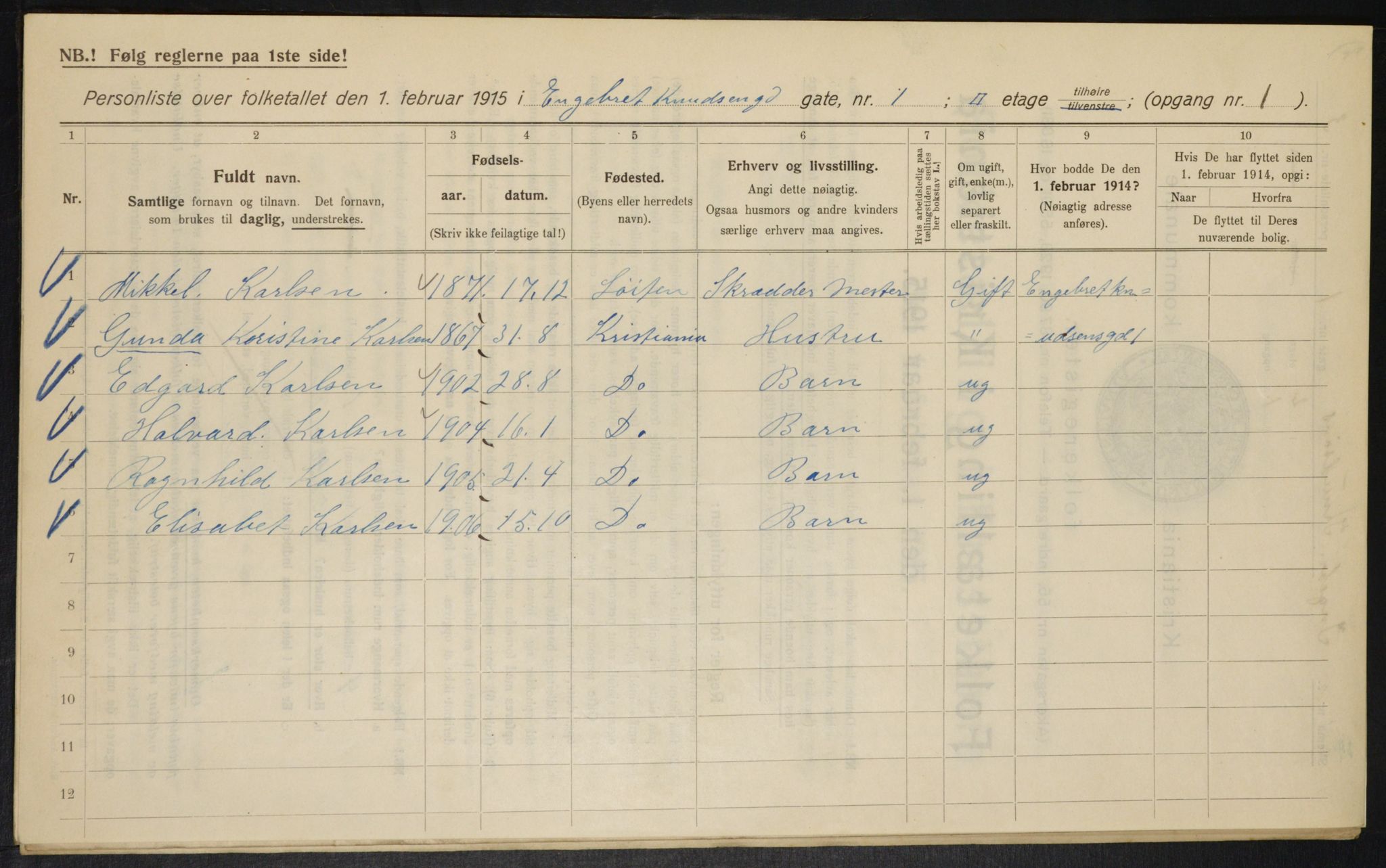 OBA, Municipal Census 1915 for Kristiania, 1915, p. 43307