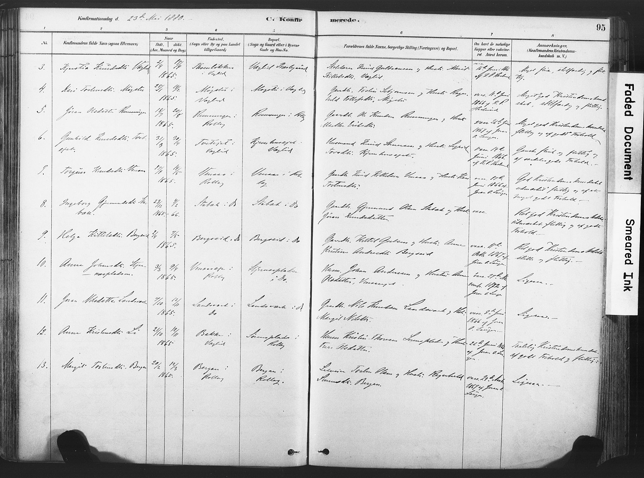 Rollag kirkebøker, AV/SAKO-A-240/F/Fa/L0011: Parish register (official) no. I 11, 1878-1902, p. 95