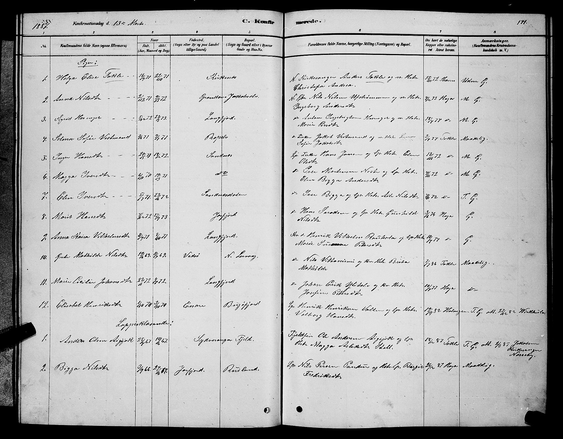 Sør-Varanger sokneprestkontor, AV/SATØ-S-1331/H/Hb/L0003klokker: Parish register (copy) no. 3, 1878-1891, p. 141