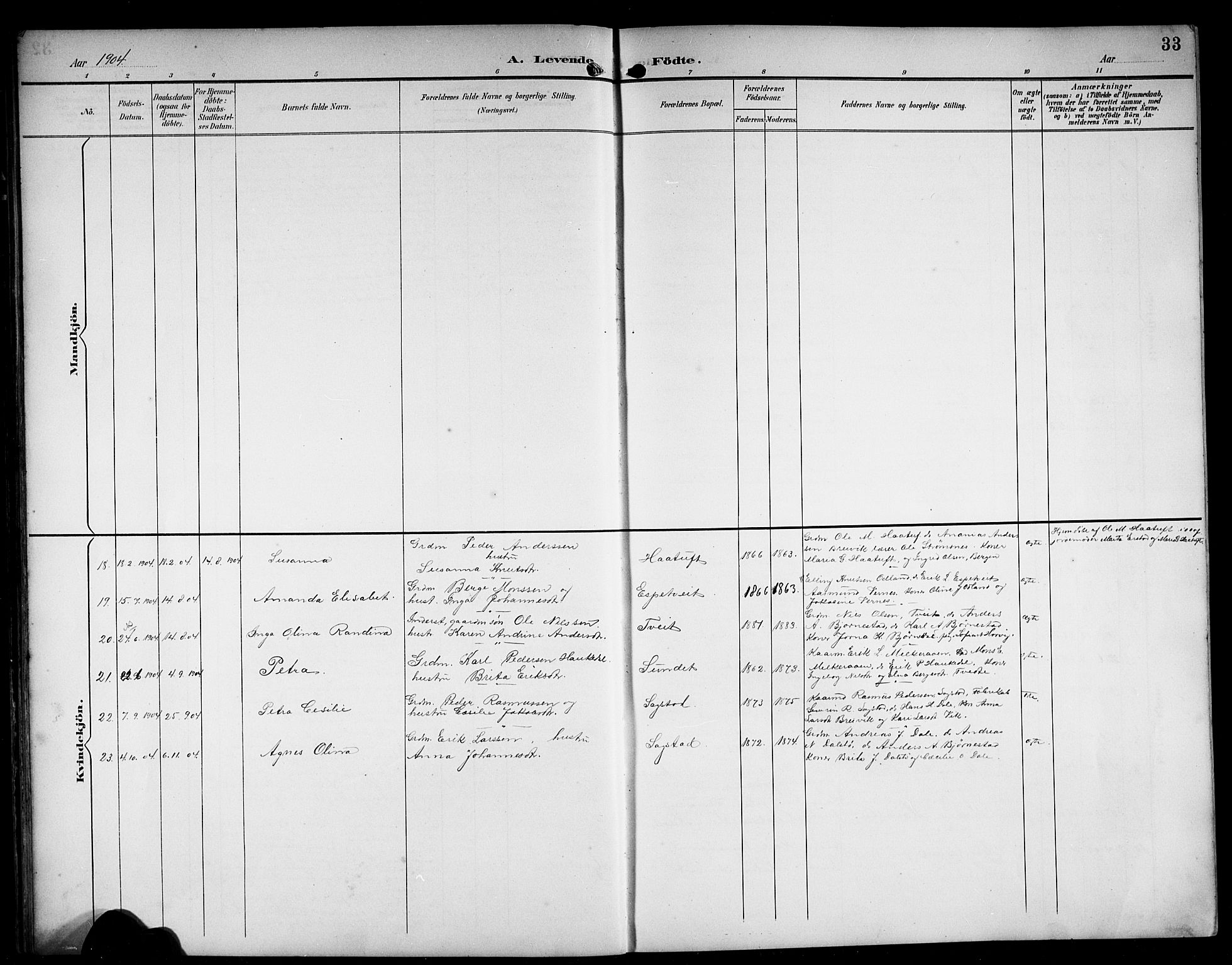Alversund Sokneprestembete, SAB/A-73901/H/Ha/Hab: Parish register (copy) no. C 4, 1894-1924, p. 33
