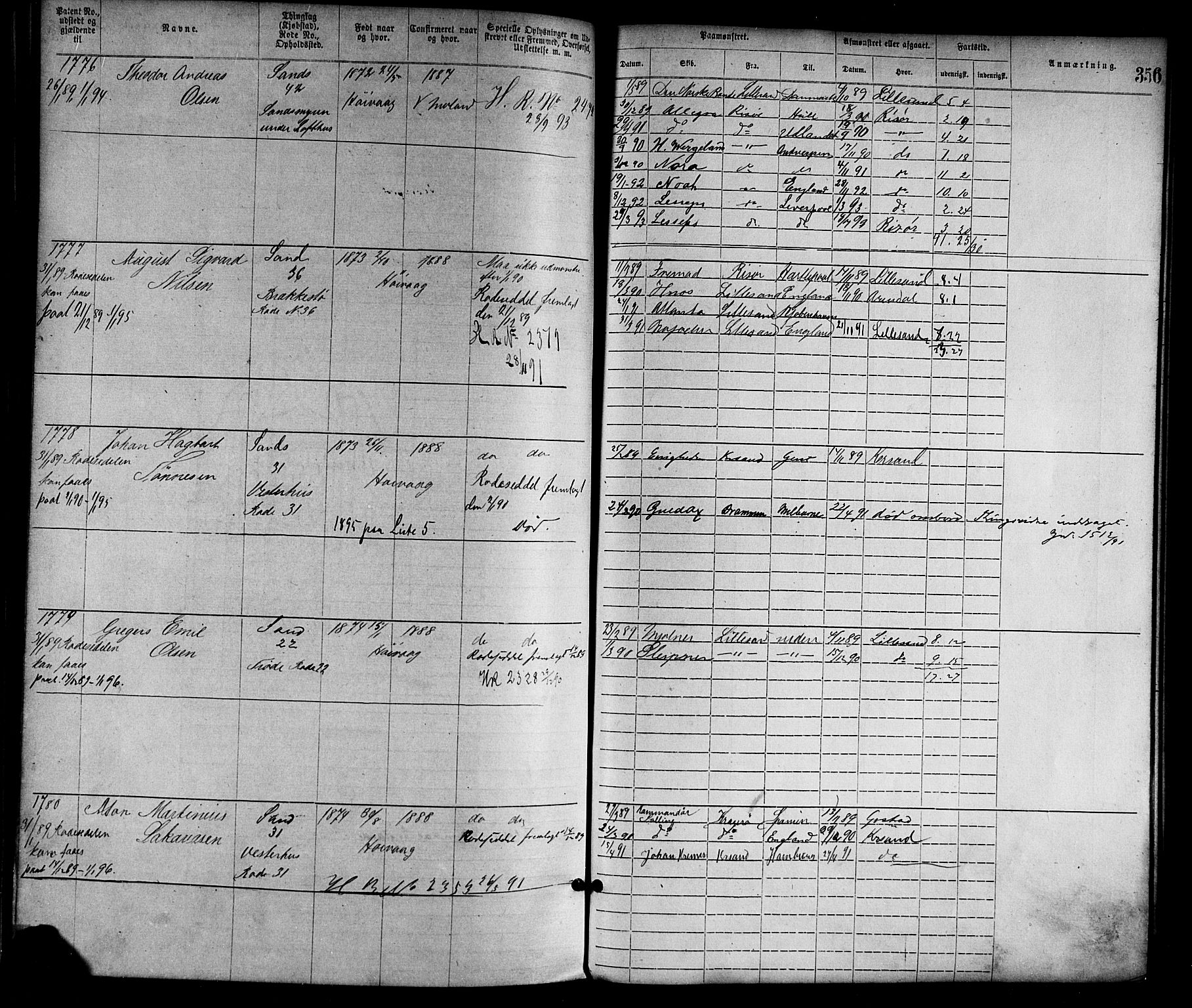 Lillesand mønstringskrets, AV/SAK-2031-0014/F/Fa/L0004: Annotasjonsrulle nr 1-1920 med register, G-1, 1869-1891, p. 384