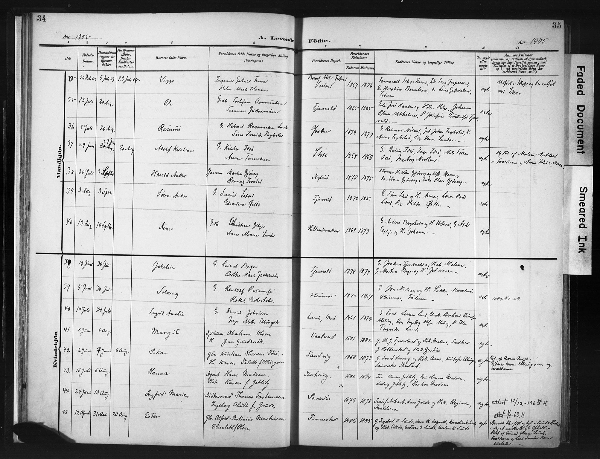 Hetland sokneprestkontor, AV/SAST-A-101826/30/30BA/L0013: Parish register (official) no. A 13, 1904-1918, p. 34-35