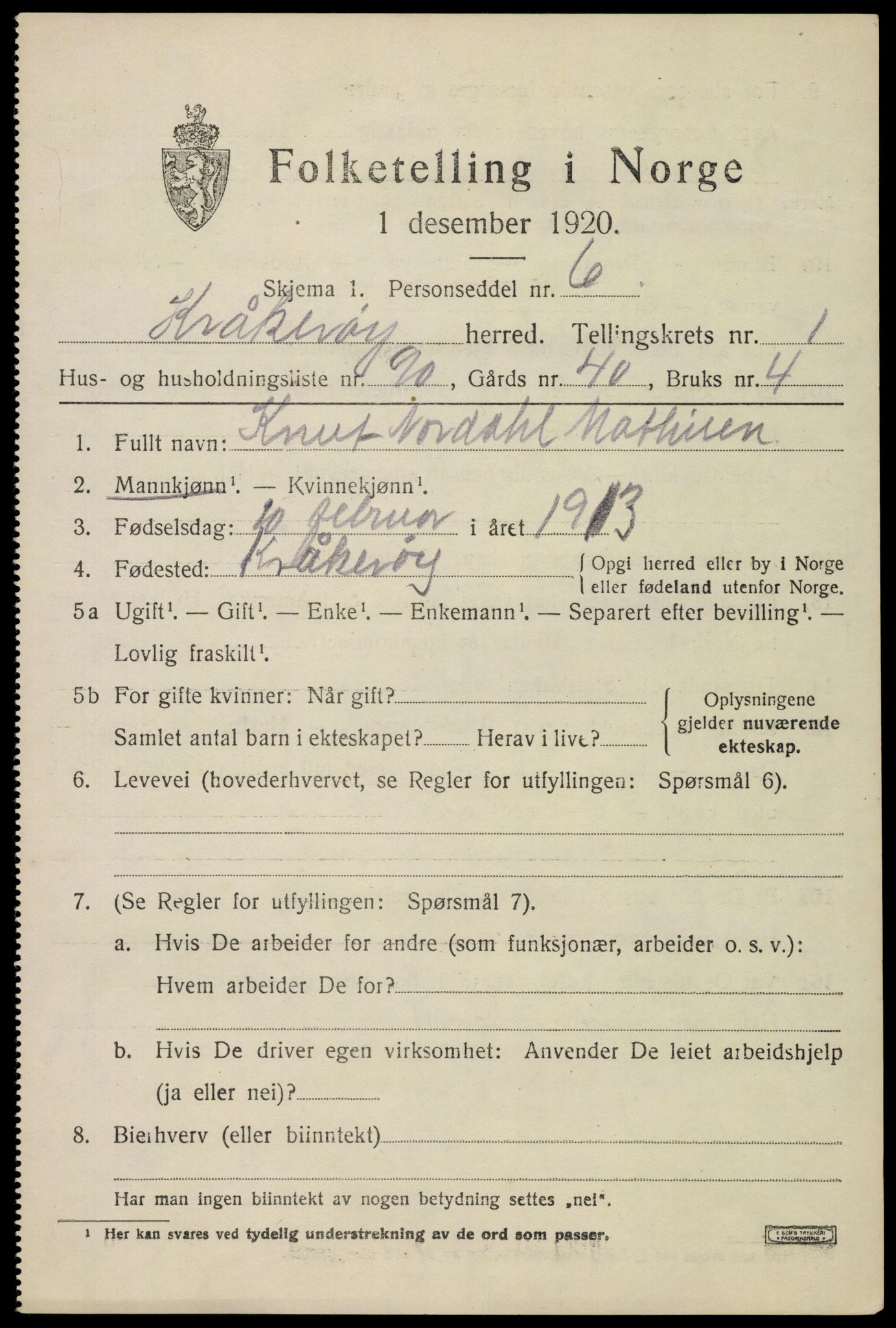 SAO, 1920 census for Kråkerøy, 1920, p. 2302