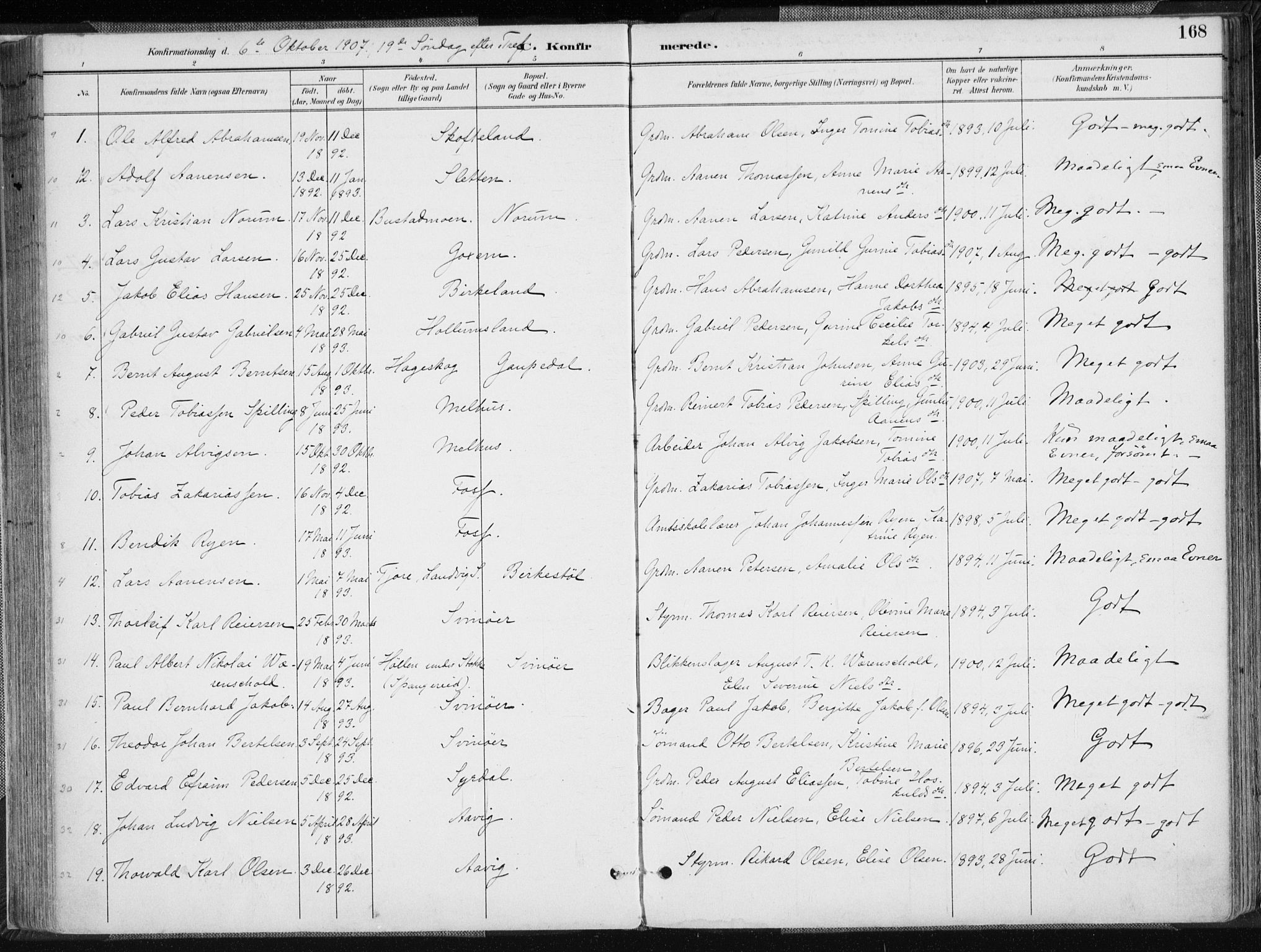 Sør-Audnedal sokneprestkontor, AV/SAK-1111-0039/F/Fa/Fab/L0010: Parish register (official) no. A 10, 1892-1913, p. 168