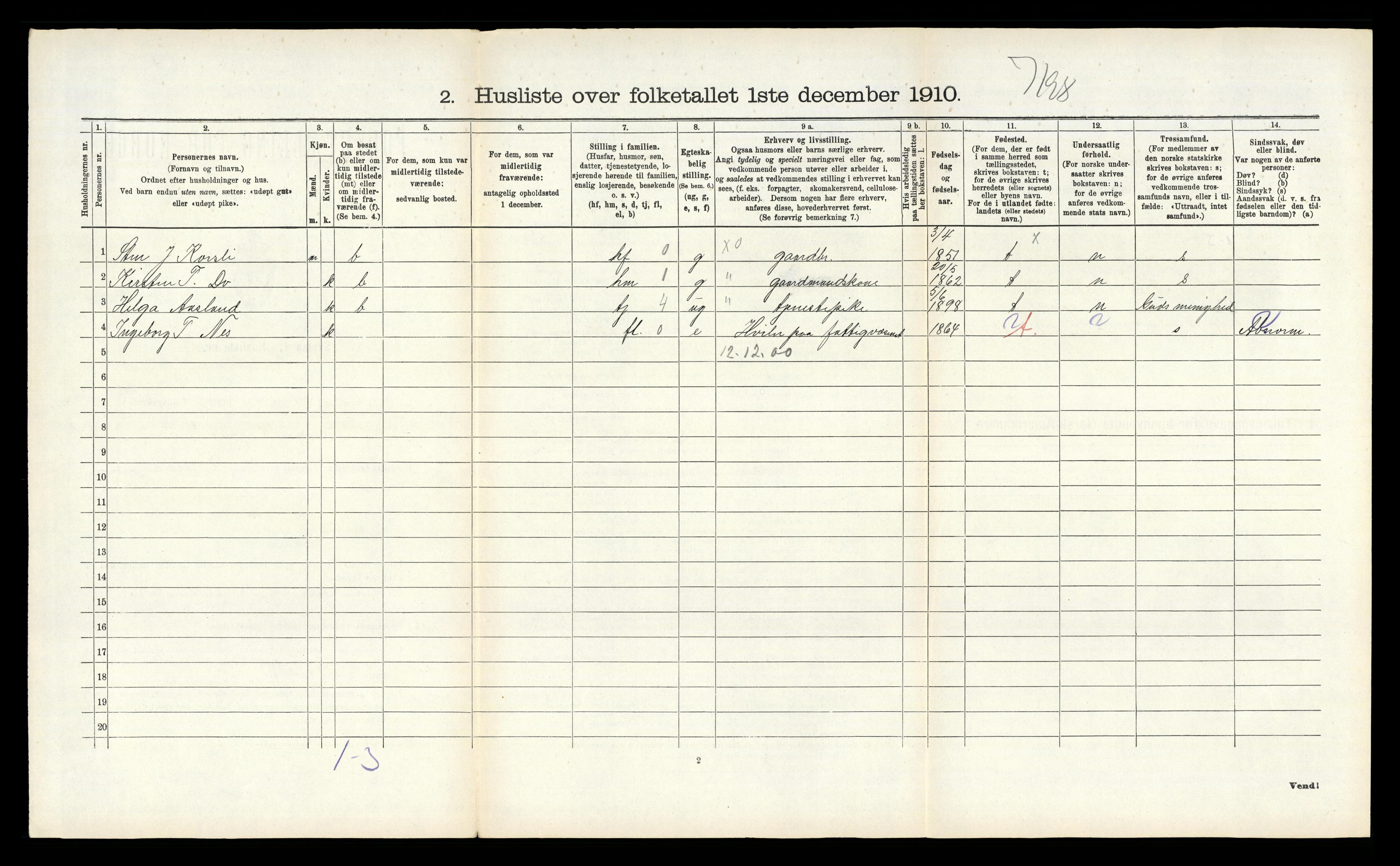 RA, 1910 census for Vegårshei, 1910, p. 245