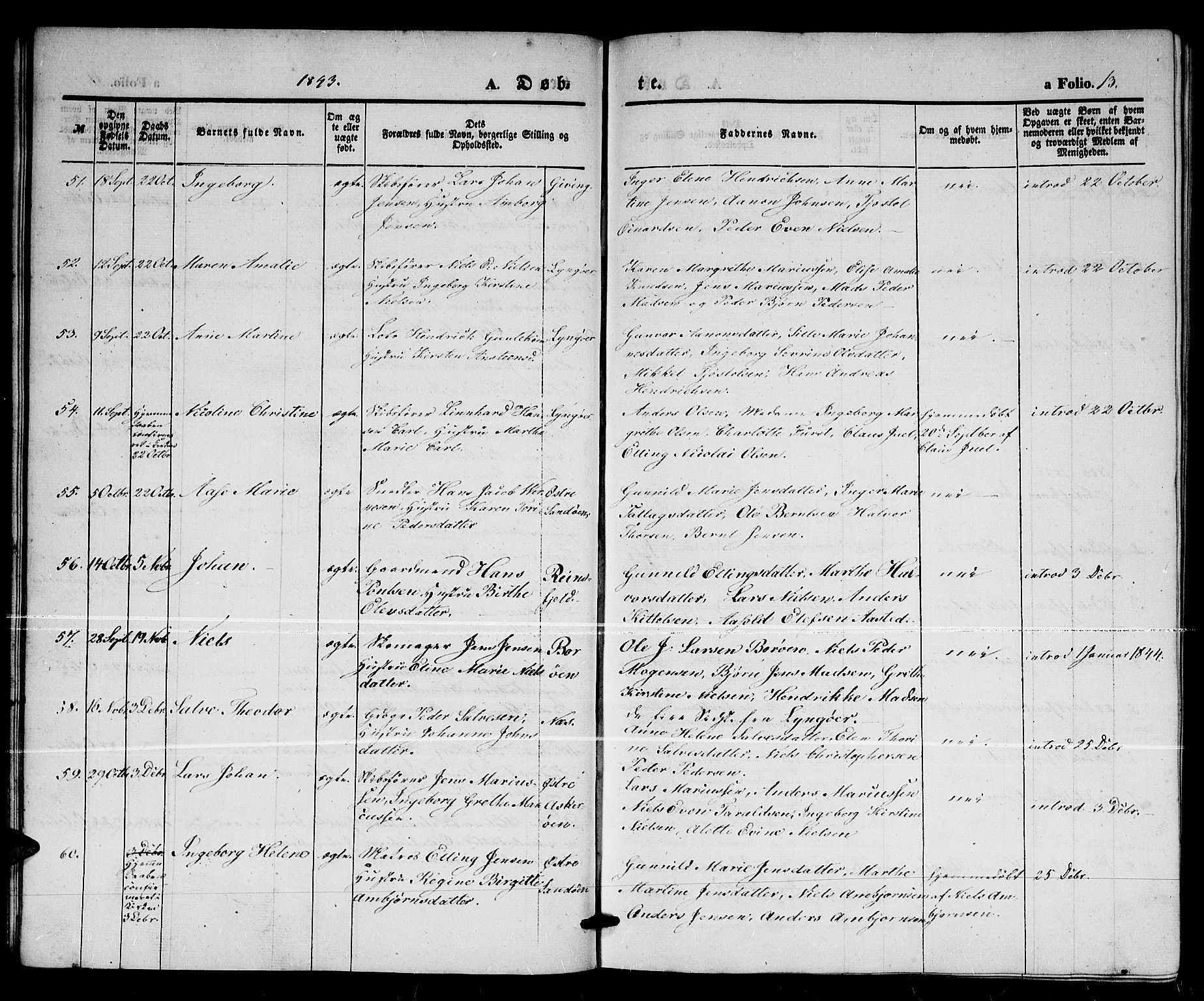 Dypvåg sokneprestkontor, SAK/1111-0007/F/Fb/Fba/L0010: Parish register (copy) no. B 10, 1842-1857, p. 13