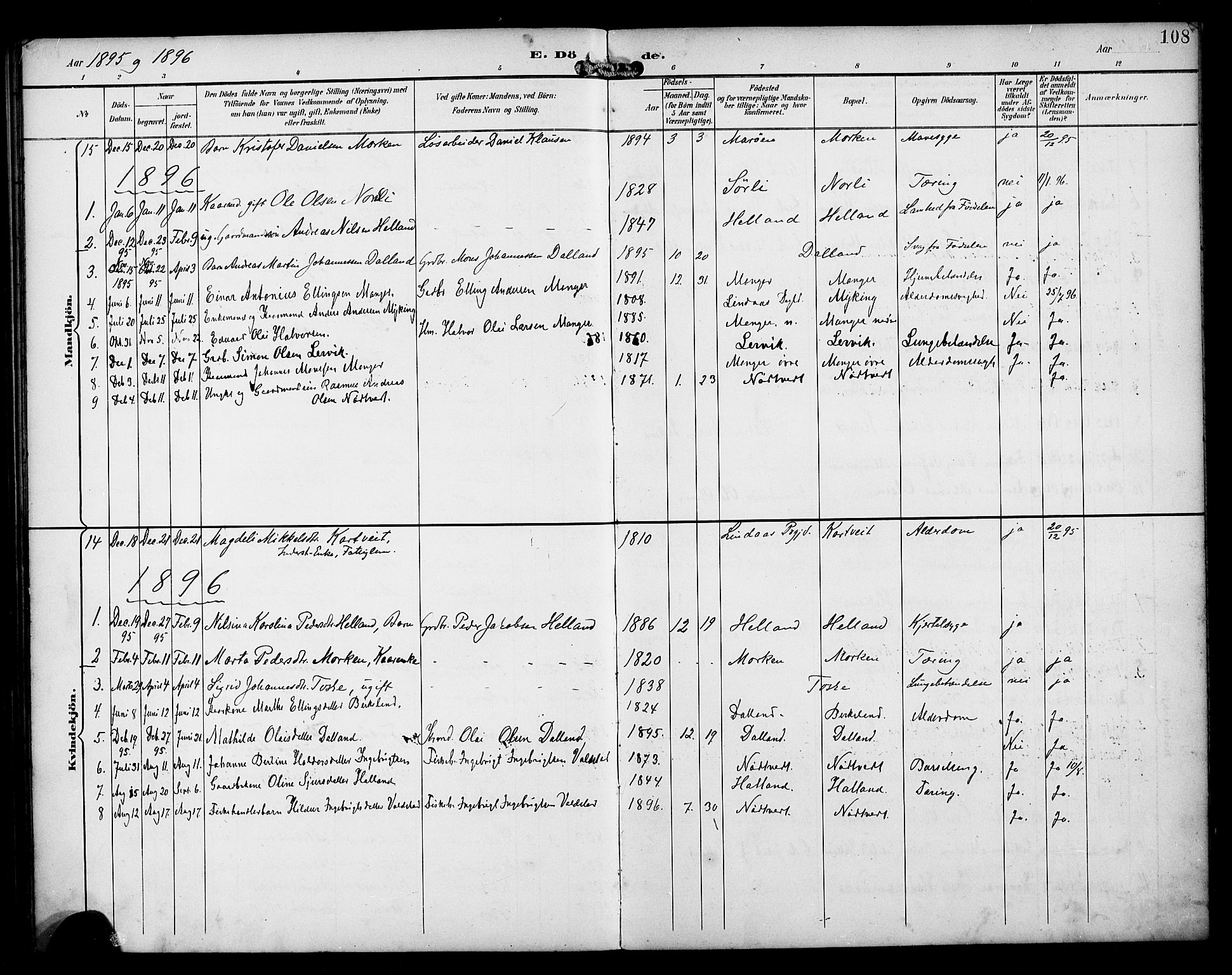 Manger sokneprestembete, SAB/A-76801/H/Haa: Parish register (official) no. B 2, 1893-1906, p. 108