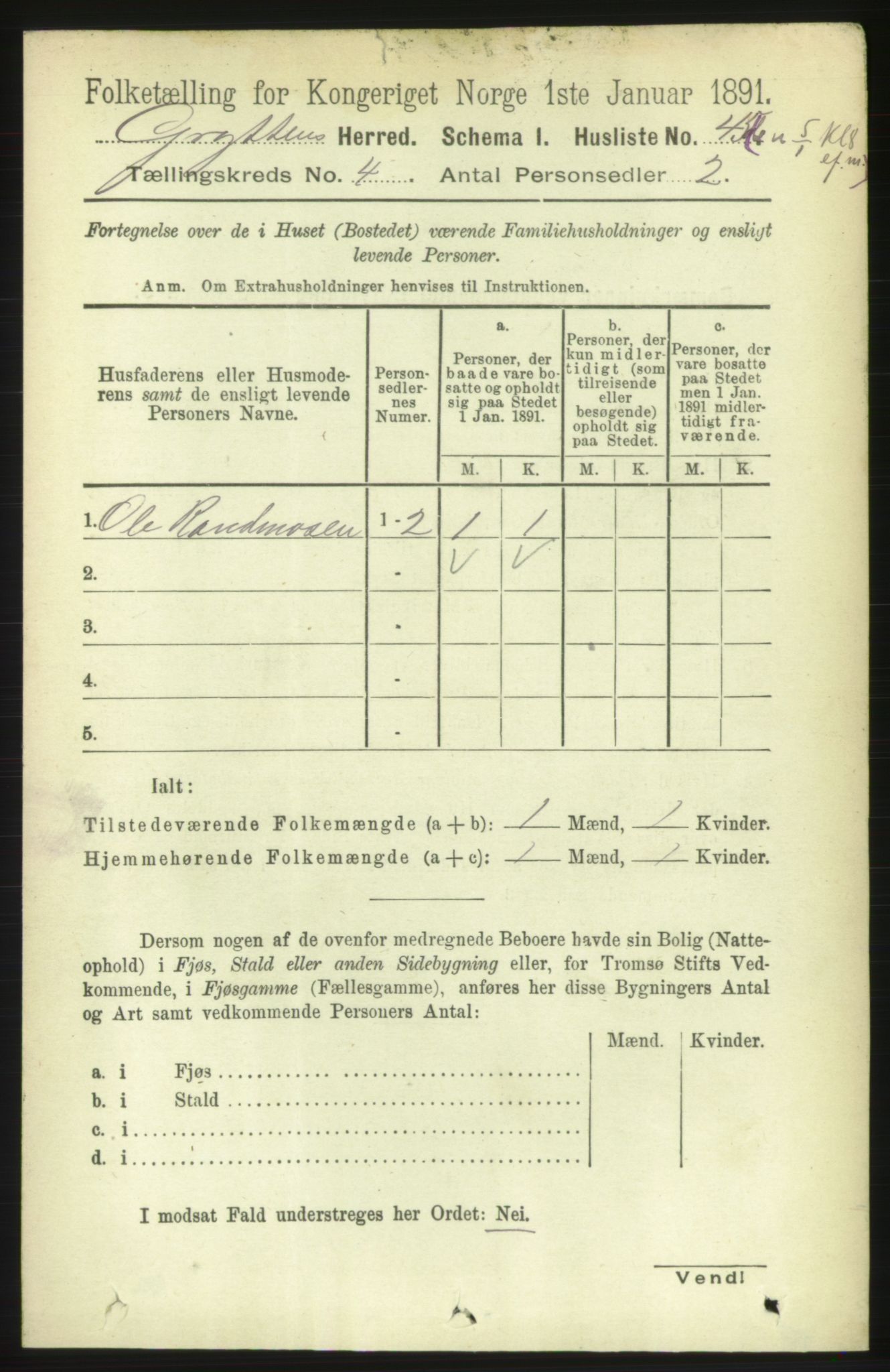 RA, 1891 census for 1539 Grytten, 1891, p. 1325