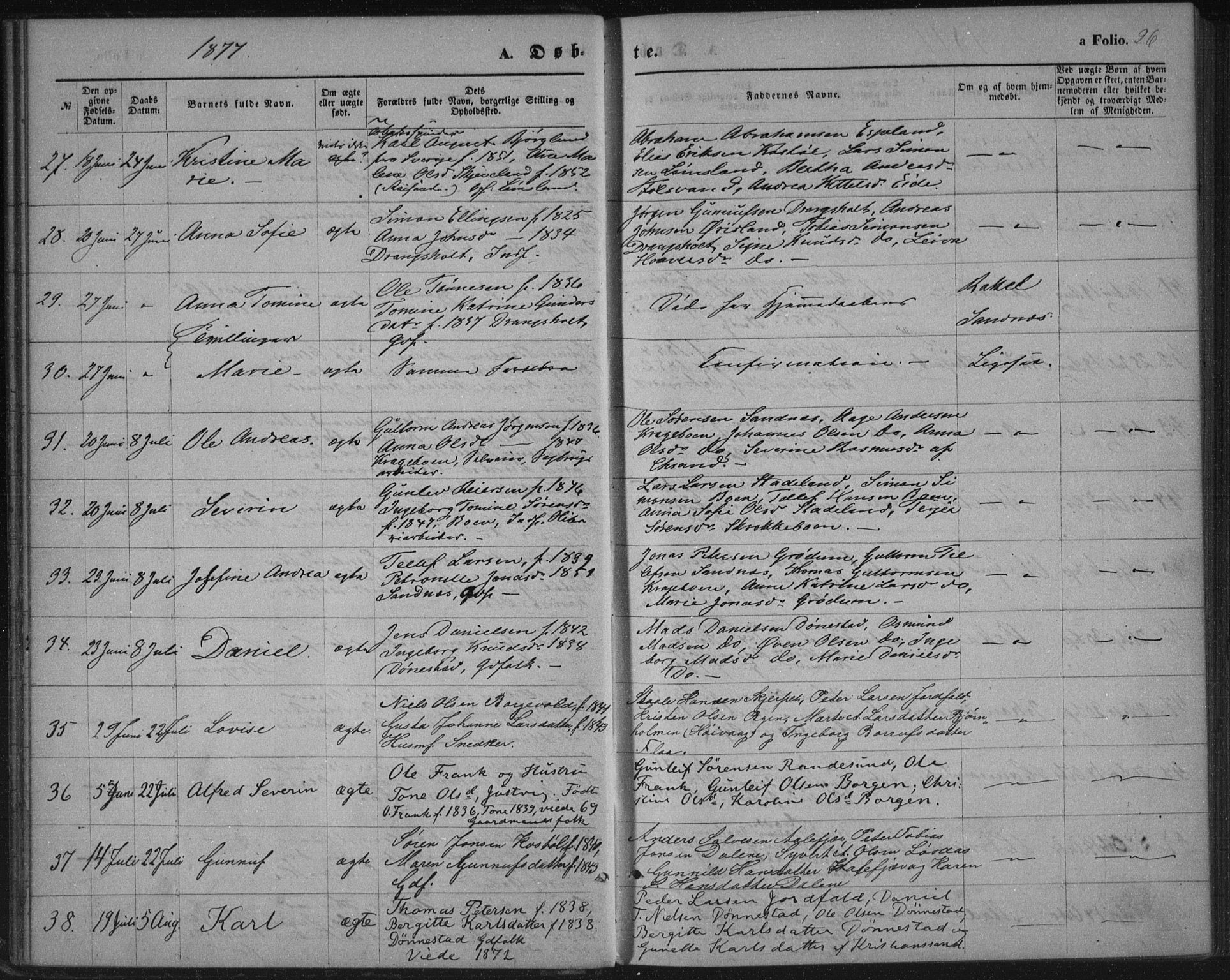 Tveit sokneprestkontor, AV/SAK-1111-0043/F/Fa/L0006: Parish register (official) no. A 6, 1872-1886, p. 26