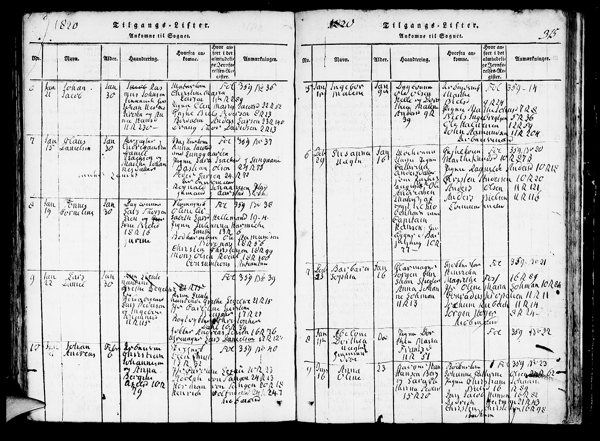 Domkirken sokneprestembete, AV/SAB-A-74801/H/Hab/L0001: Parish register (copy) no. A 1, 1816-1821, p. 315