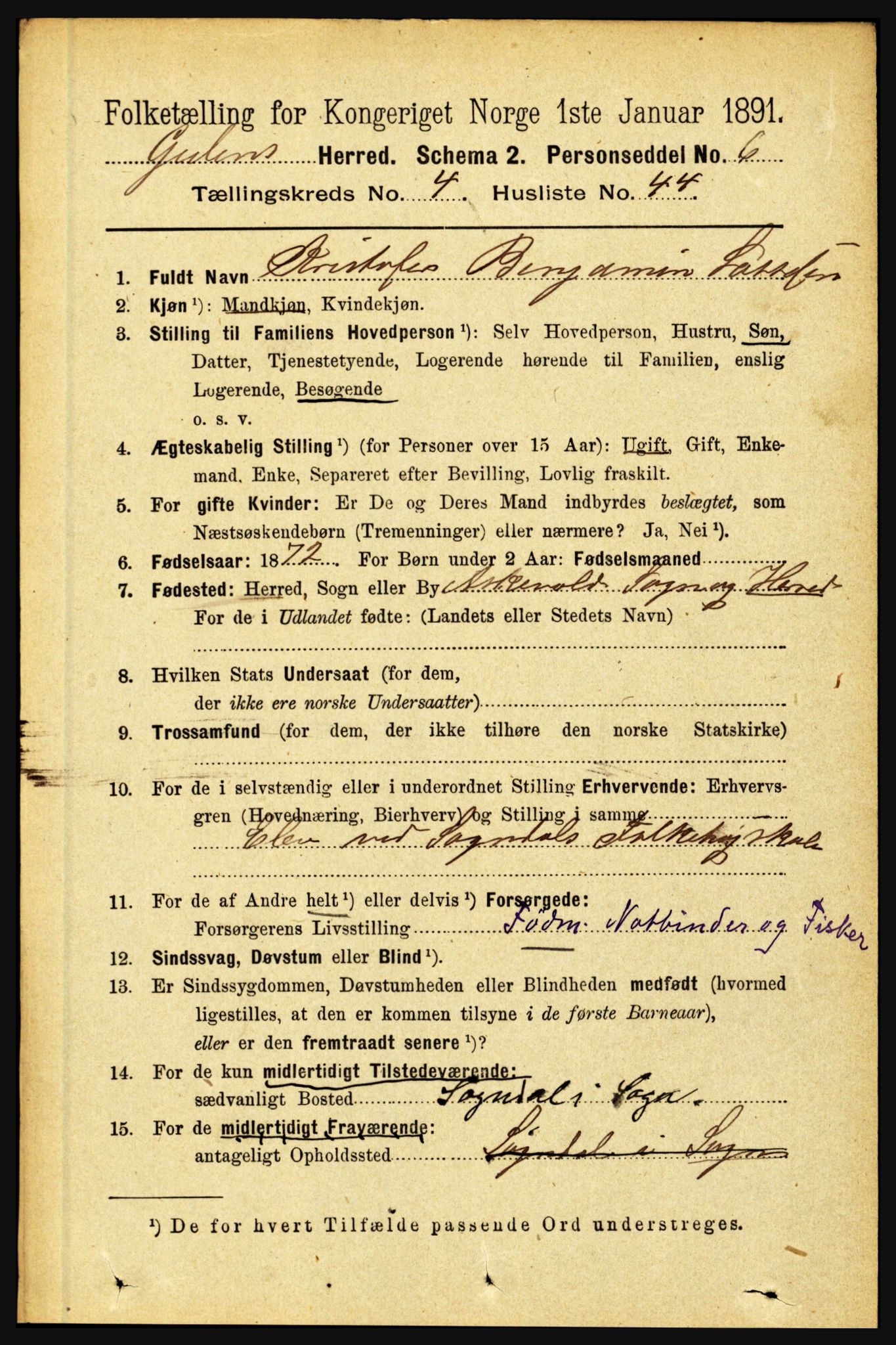 RA, 1891 census for 1411 Gulen, 1891, p. 1537