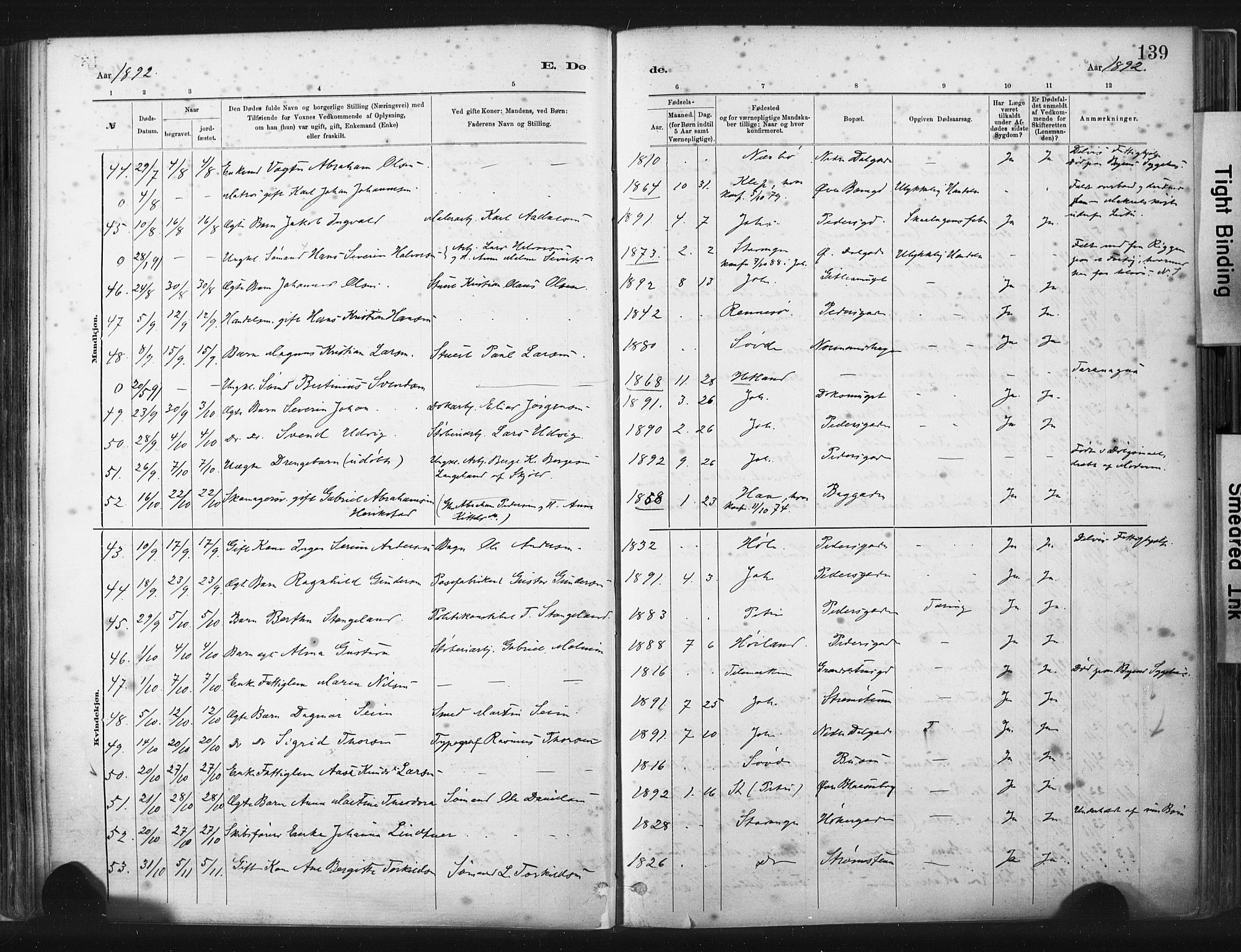 St. Johannes sokneprestkontor, AV/SAST-A-101814/001/30/30BA/L0003: Parish register (official) no. A 3, 1885-1910, p. 139