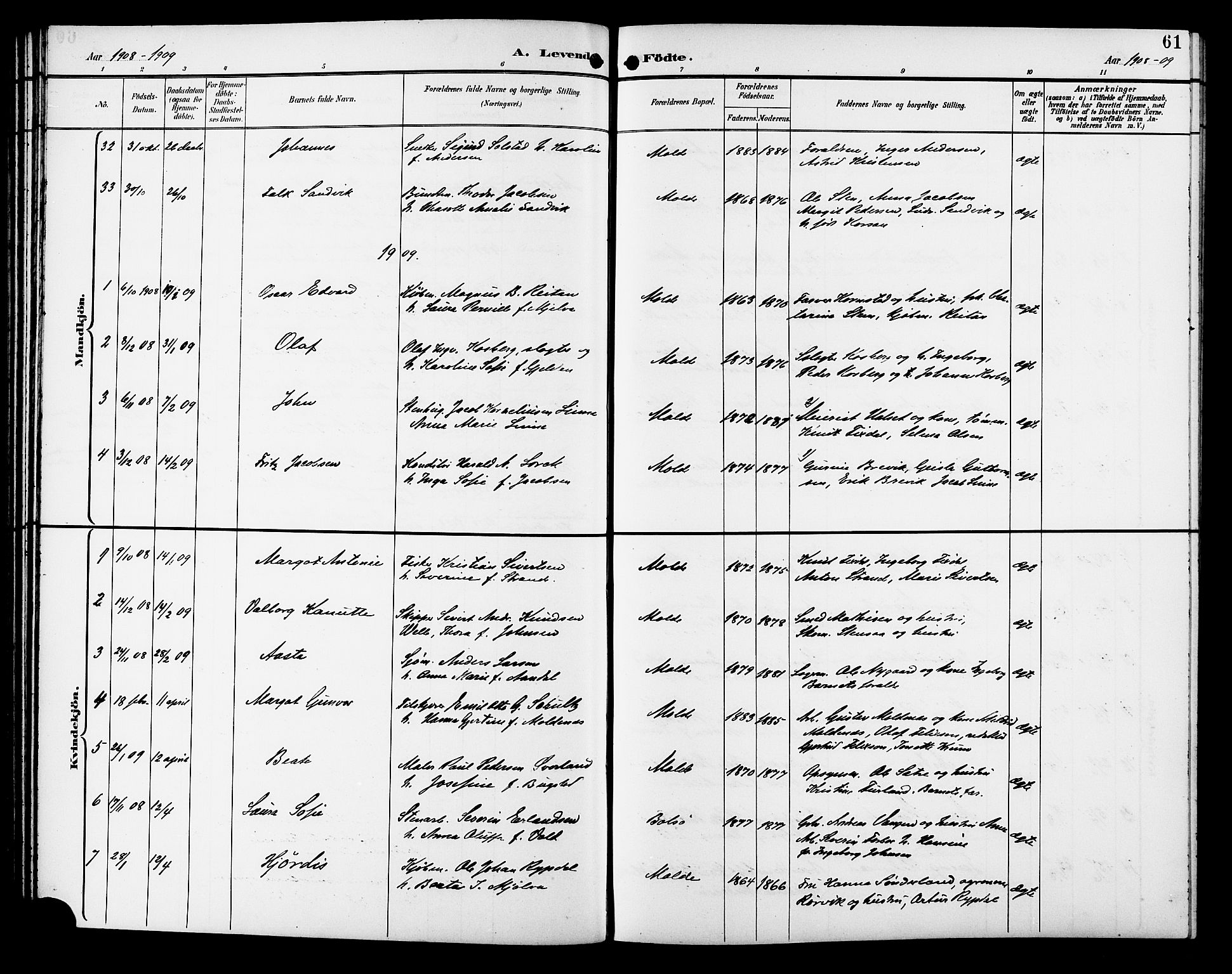 Ministerialprotokoller, klokkerbøker og fødselsregistre - Møre og Romsdal, SAT/A-1454/558/L0702: Parish register (copy) no. 558C03, 1894-1915, p. 61
