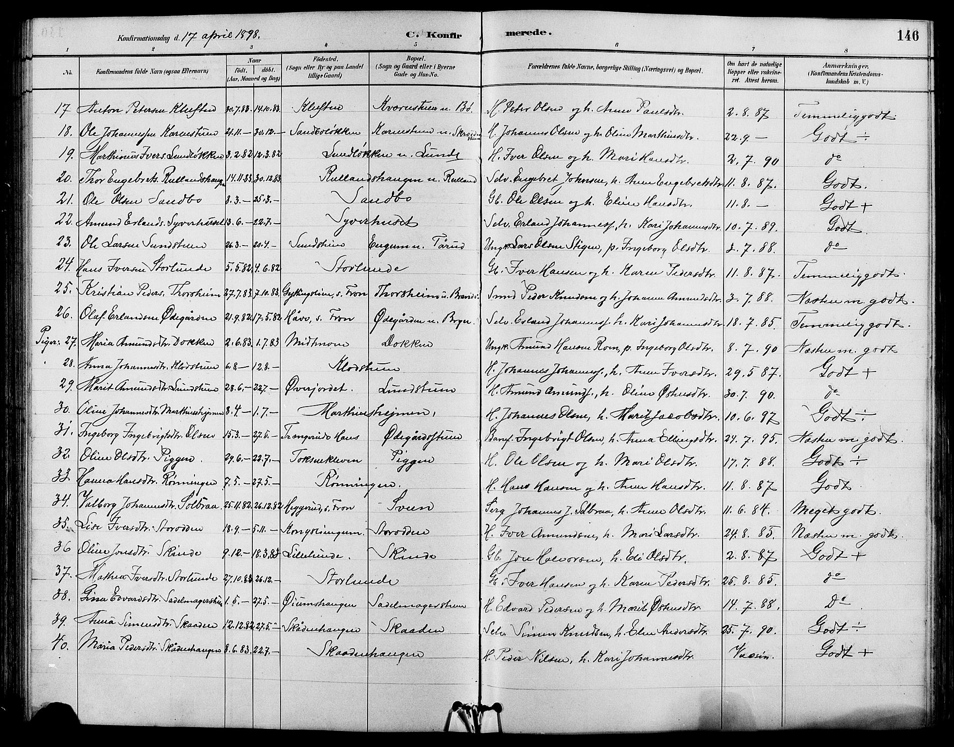 Nord-Fron prestekontor, AV/SAH-PREST-080/H/Ha/Hab/L0004: Parish register (copy) no. 4, 1884-1914, p. 146