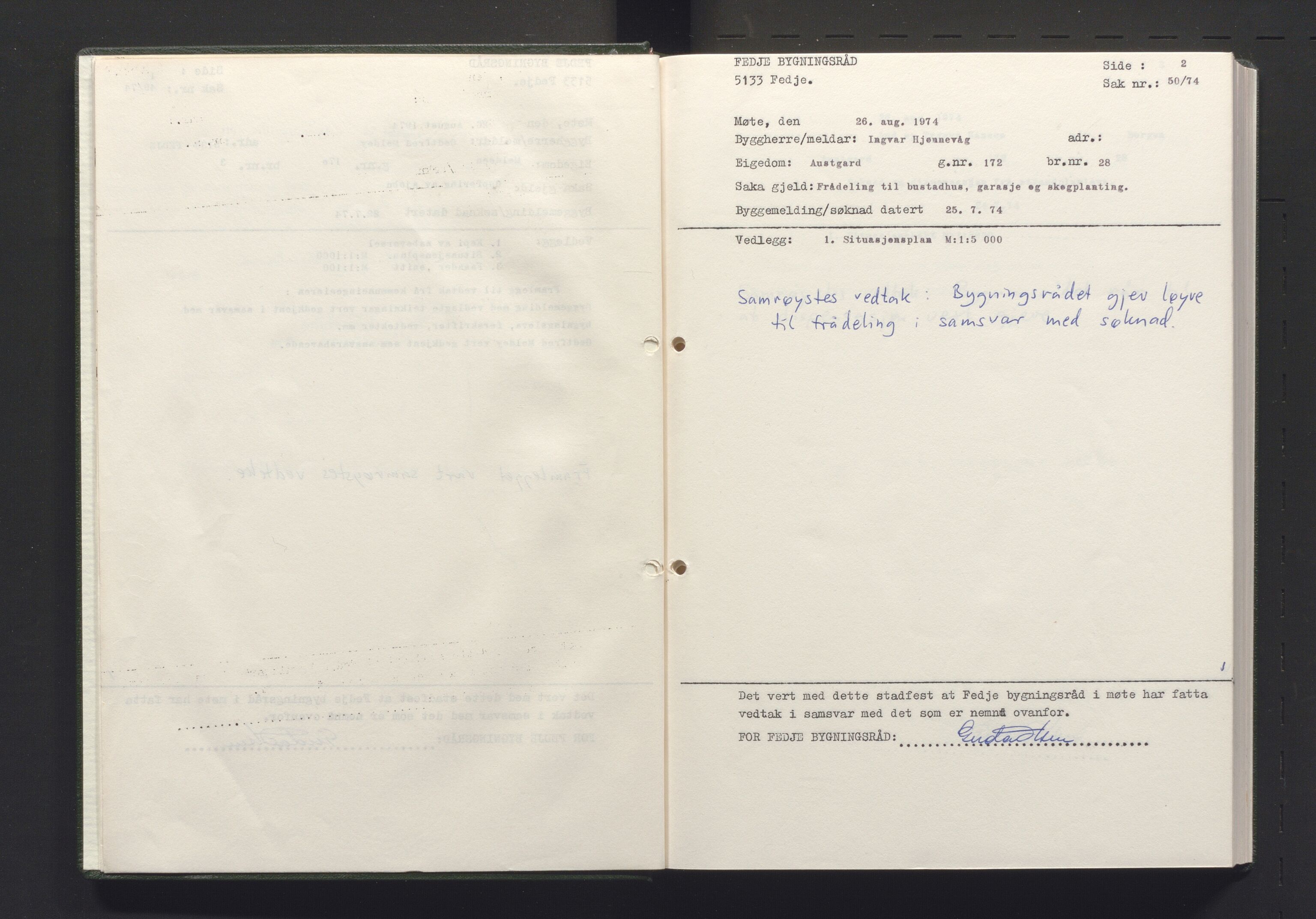 Fedje kommune. Bygningsrådet, IKAH/1265-511/A/Aa/L0002: Møtebok for Fedje bygningsråd, 1974-1977