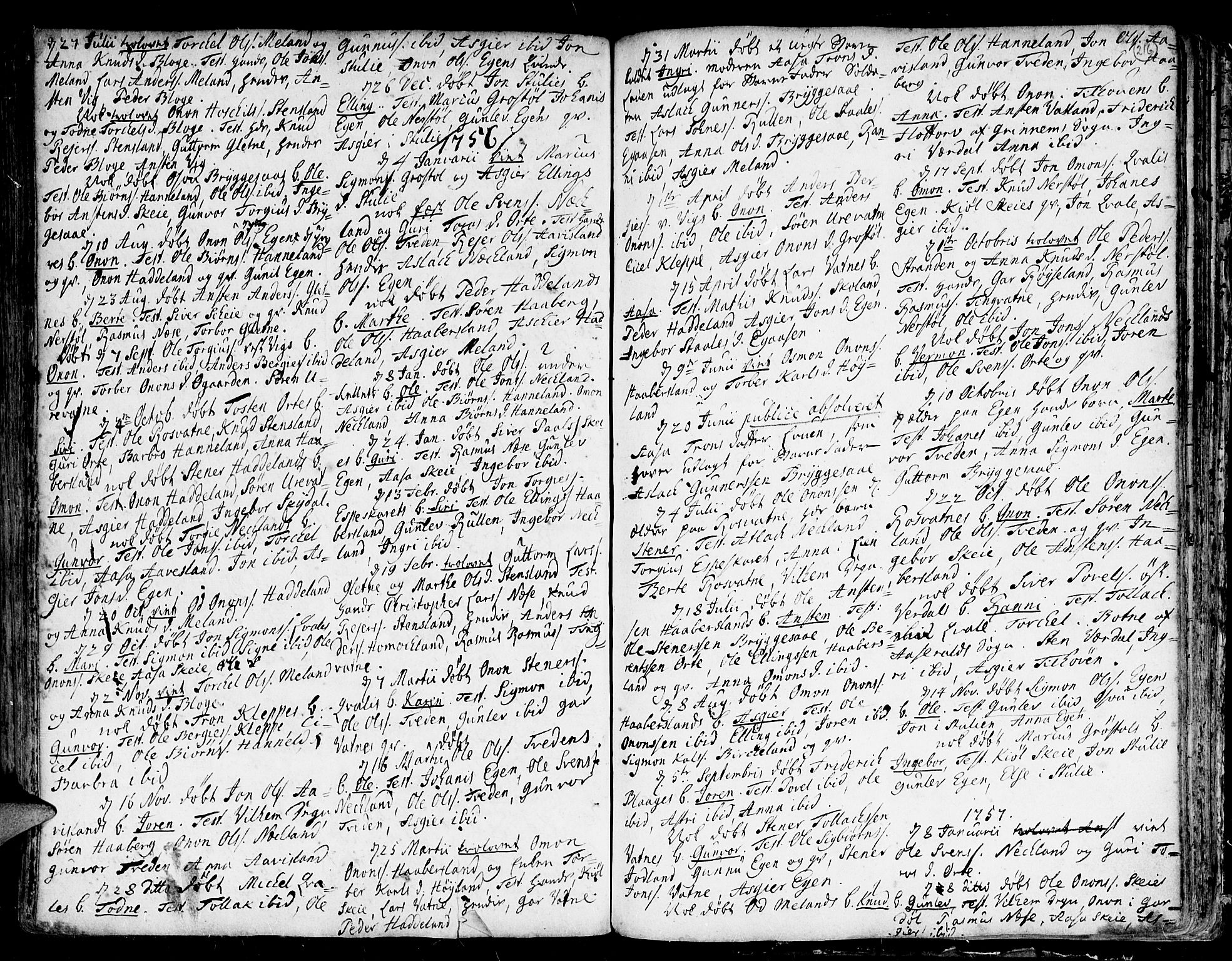 Kvinesdal sokneprestkontor, SAK/1111-0026/F/Fa/Fab/L0001: Parish register (official) no. A 1 /4, 1710-1760, p. 216