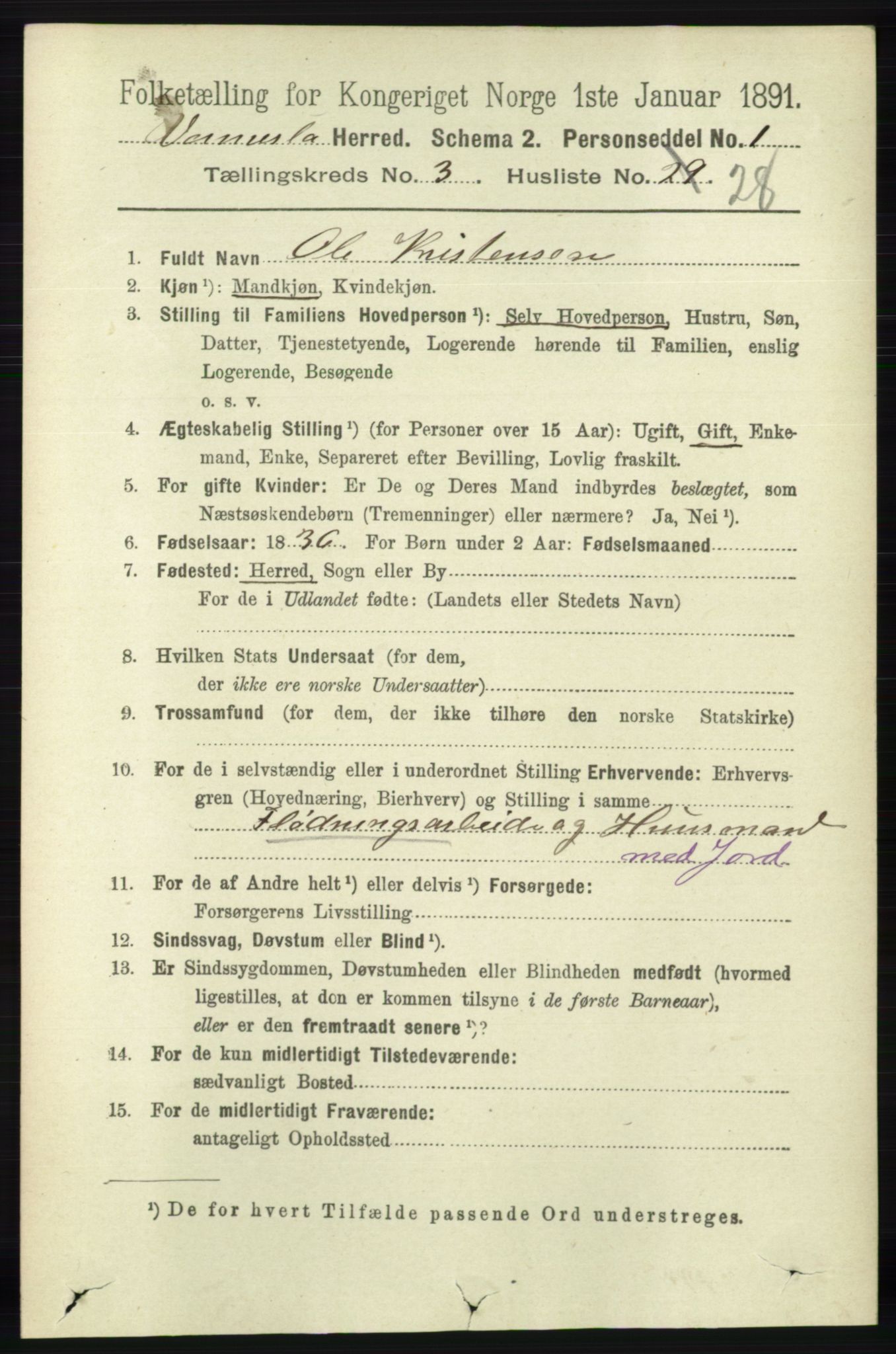 RA, 1891 census for 1014 Vennesla, 1891, p. 815