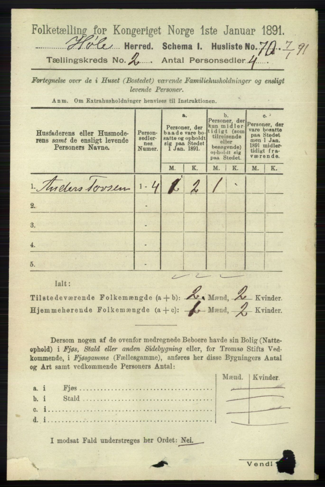 RA, 1891 census for 1128 Høle, 1891, p. 216