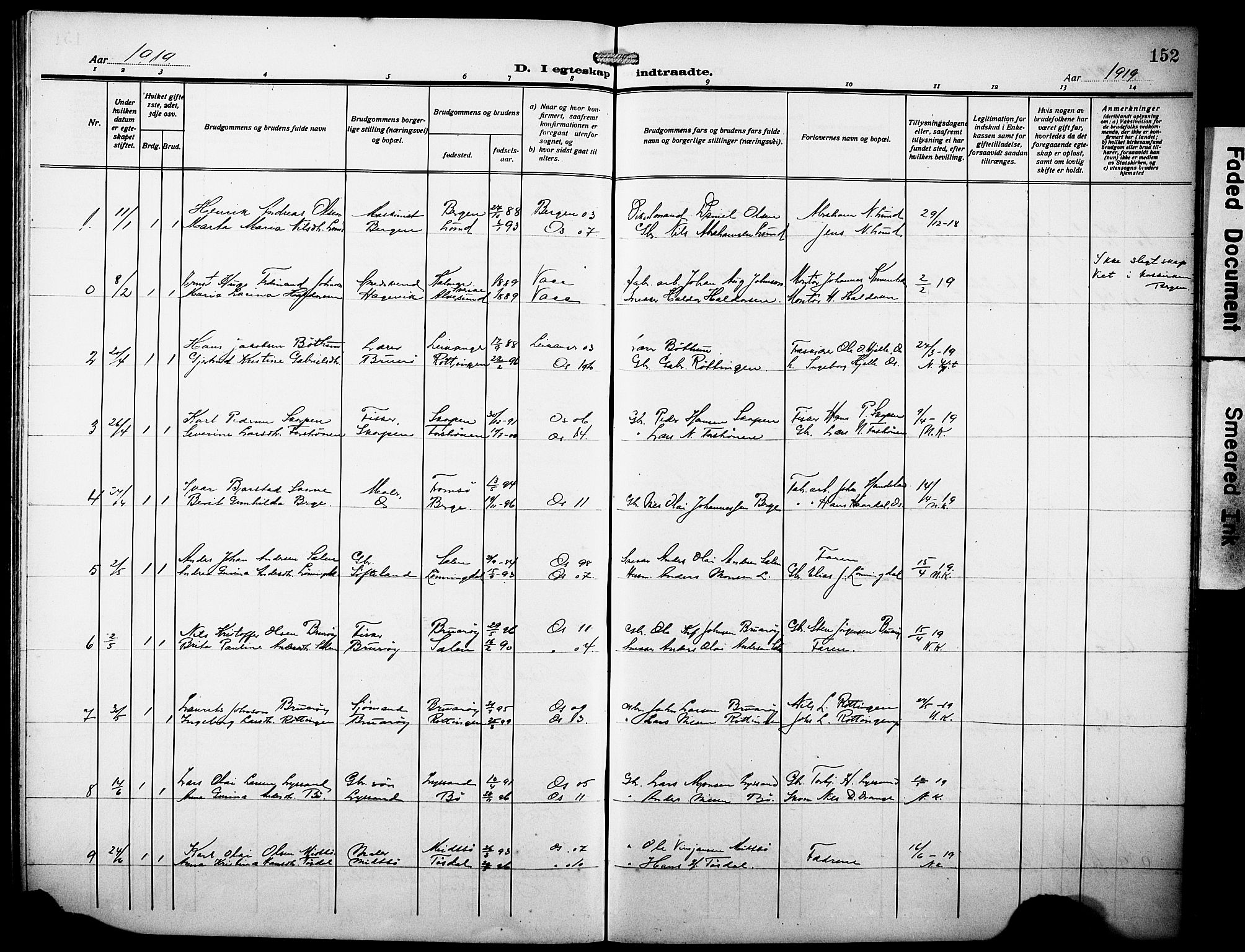 Os sokneprestembete, AV/SAB-A-99929: Parish register (copy) no. A 4, 1914-1923, p. 152